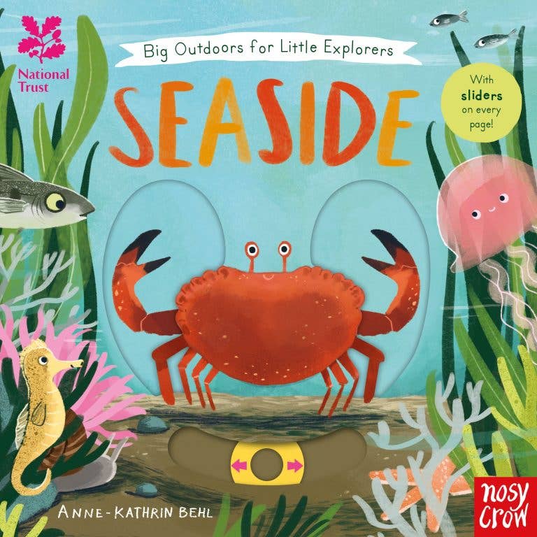 Book cover of 'Seaside' by Anne-Kathrin Behl with a crab illustration and National Trust branding.