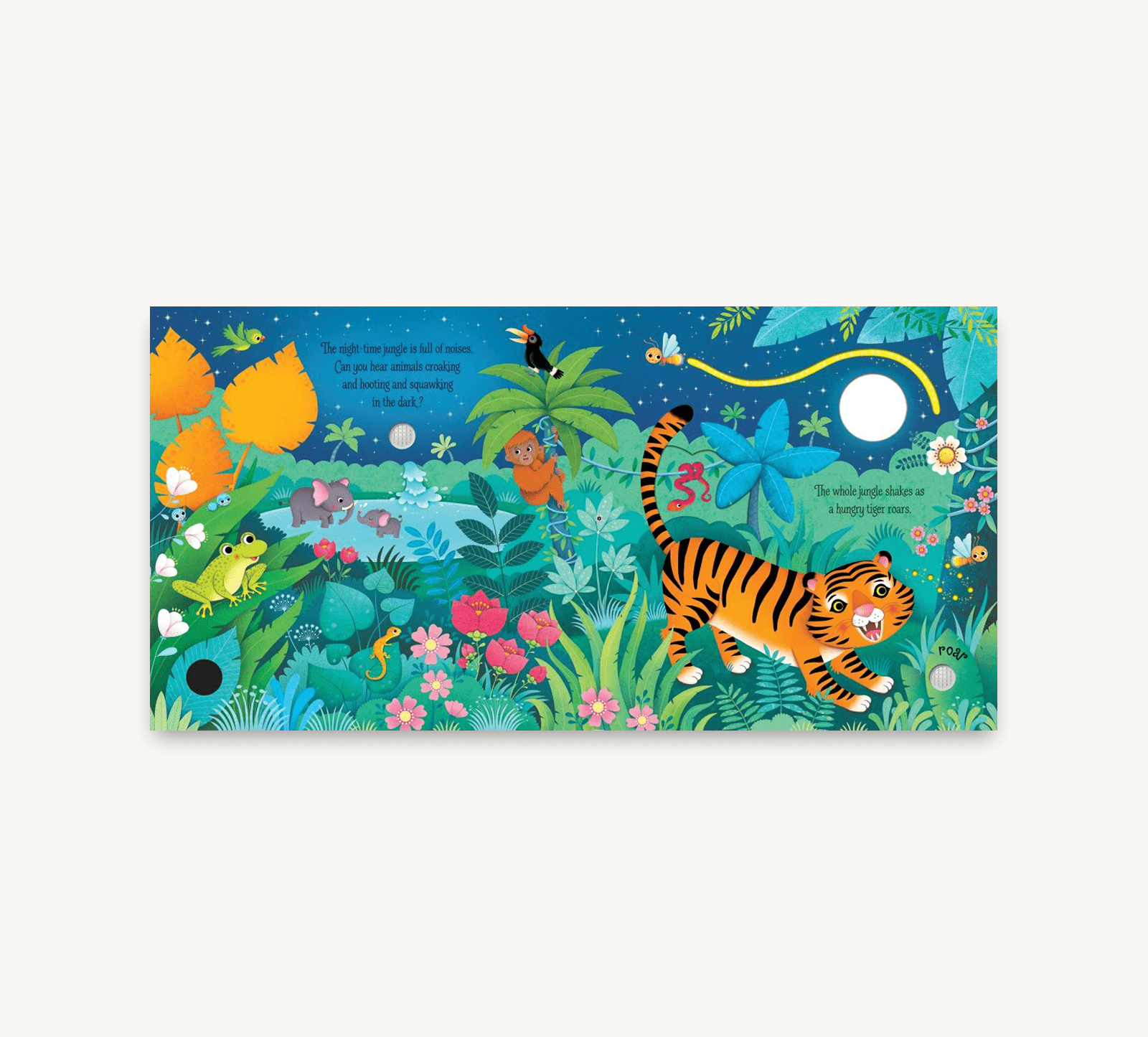 Children's book cover with a tiger in a jungle scene