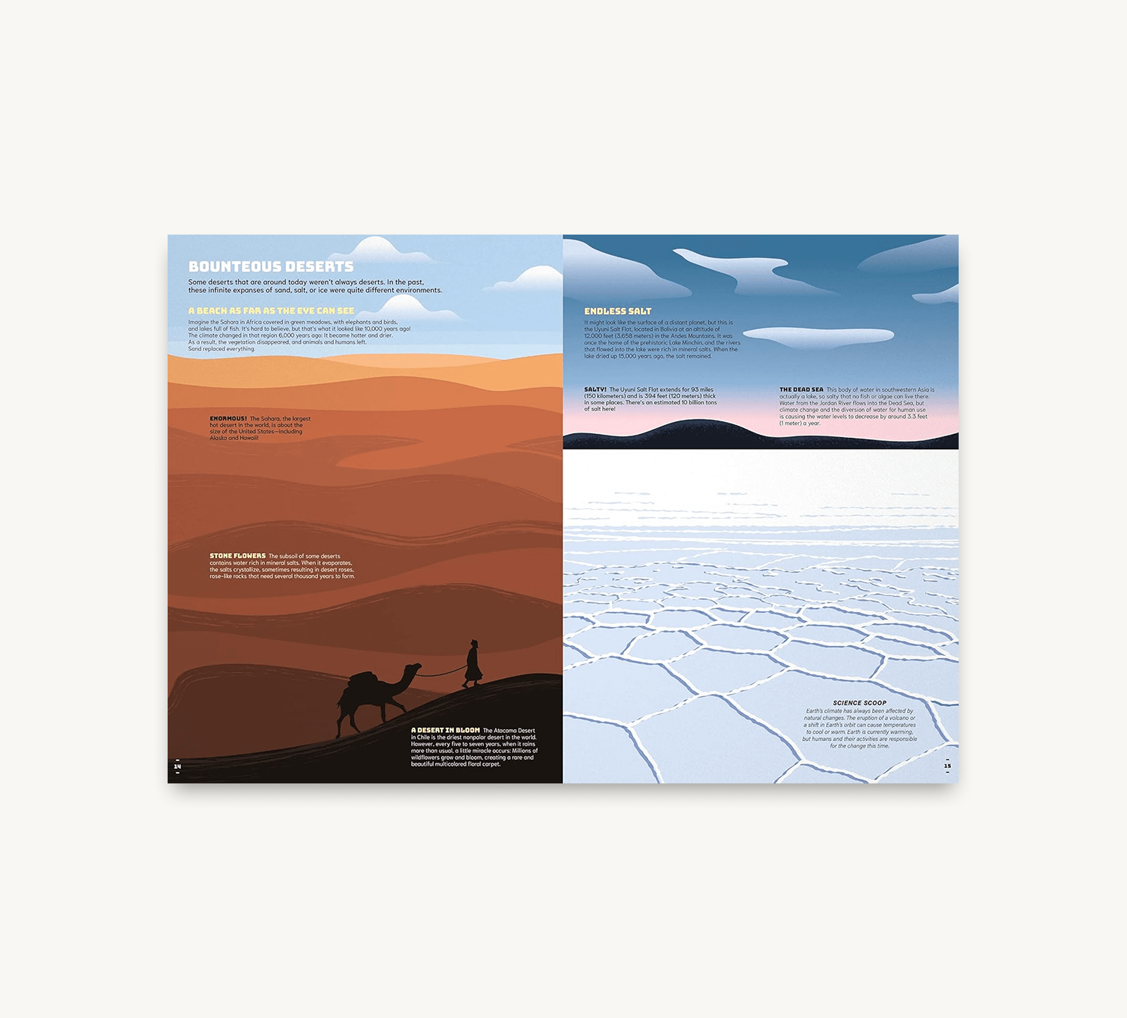 Educational poster about deserts with desert landscapes and text on a white background