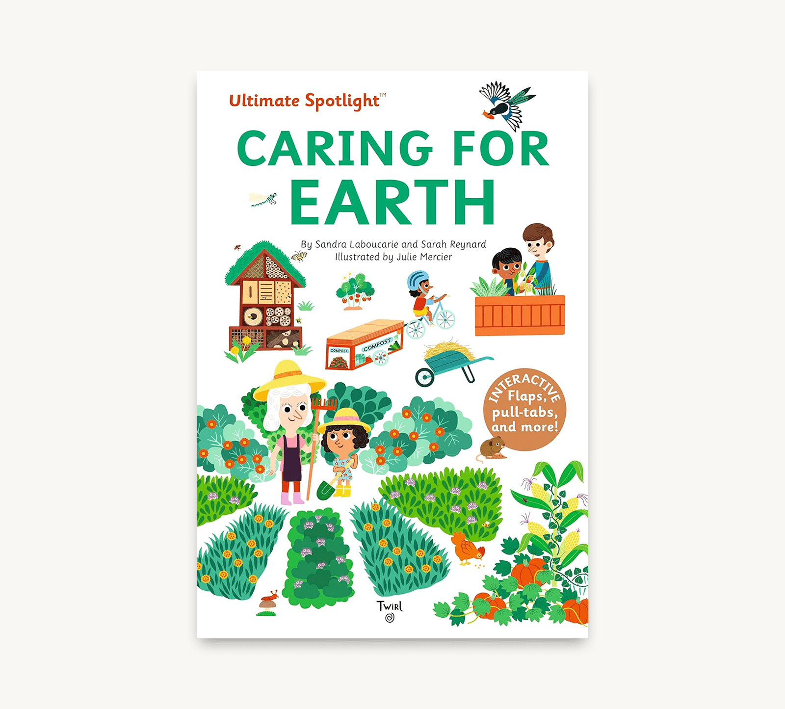 Book cover of 'Caring for Earth' with illustrations of children and nature on a white background.