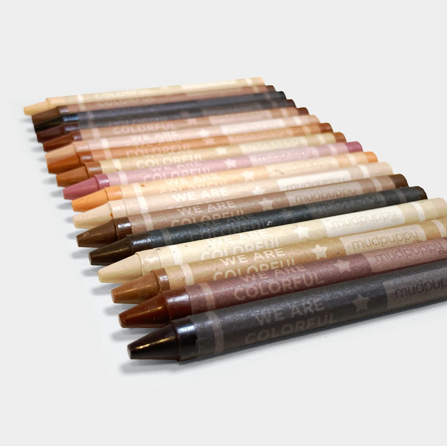 Set of colorful crayons with 'We Are Colorful' text on a light gray background