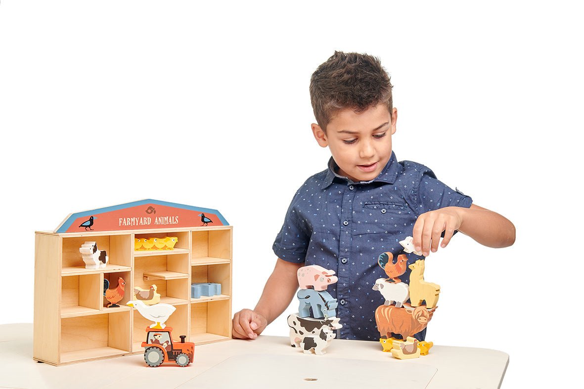 13 Farmyard Animals And Shelf by Tender Leaf Toys - Haliburtons & Co.