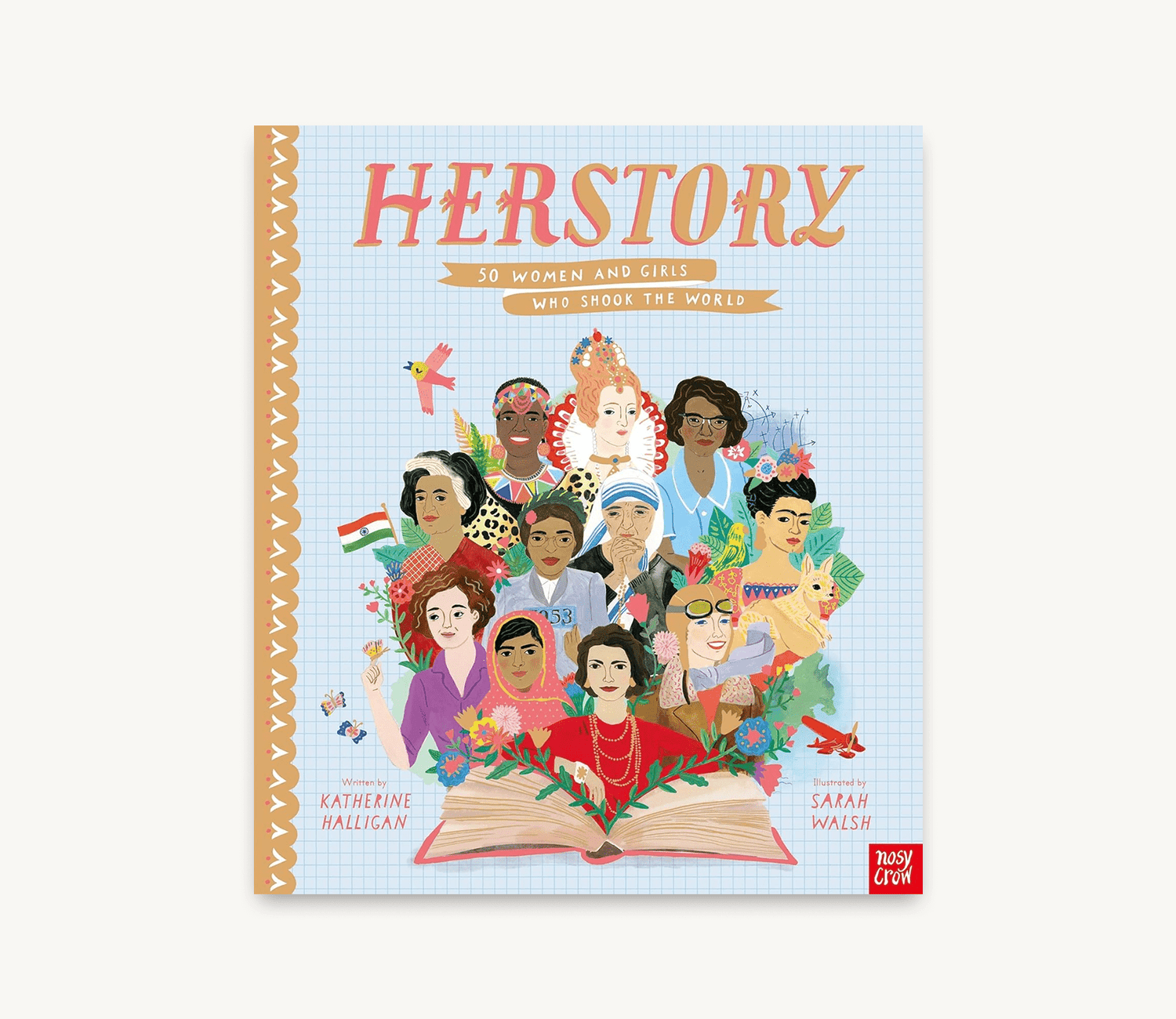 Book titled 'HERSTORY' with illustrations of women on the cover
