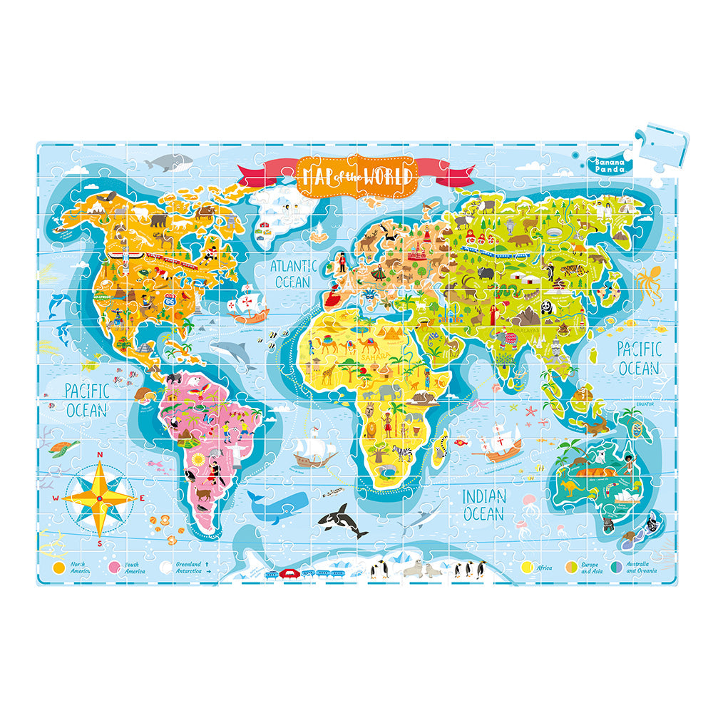 Colorful world map with illustrations on a white background