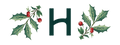 Letter 'H' surrounded by holly leaves and berries on a white background