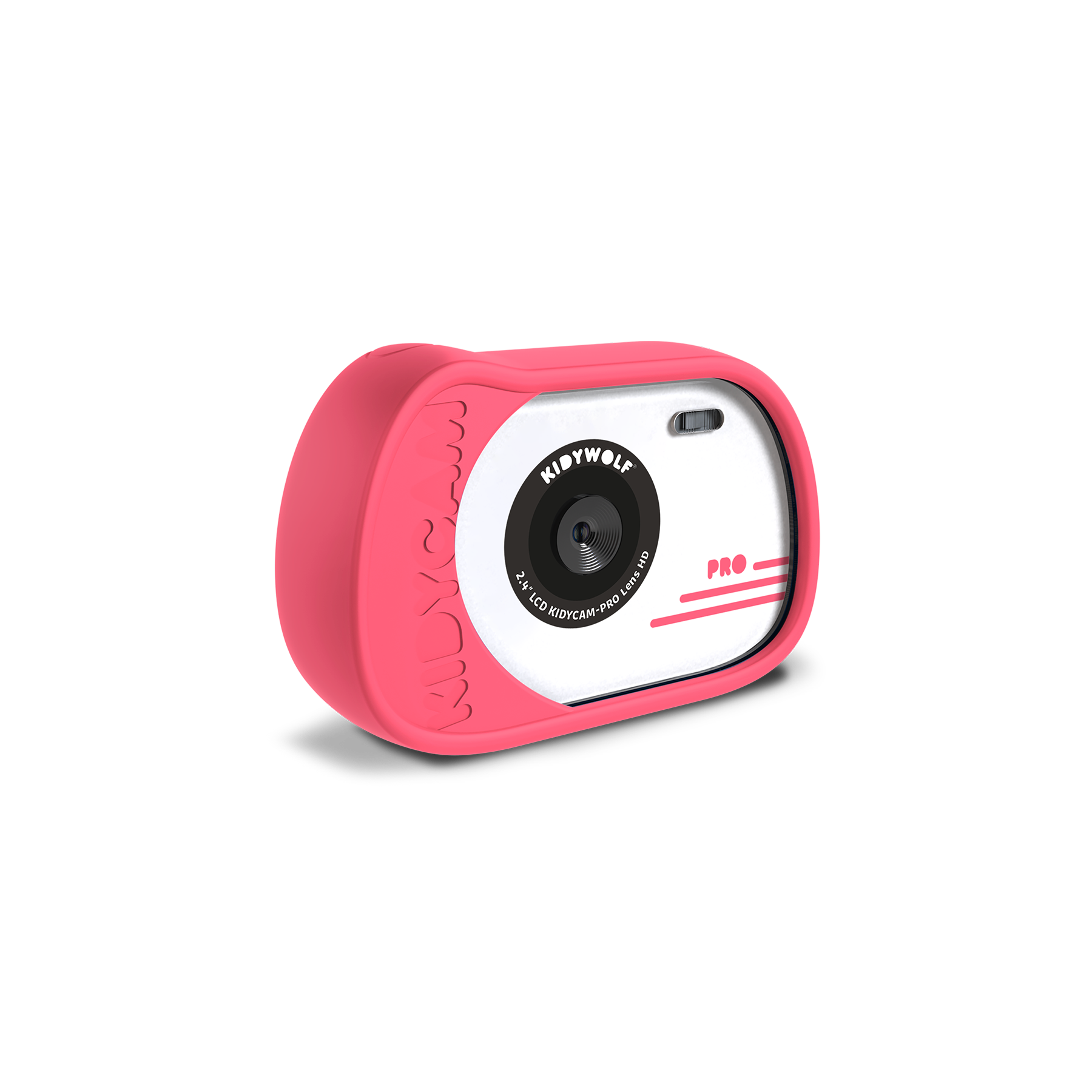 Pink digital camera with visible brand logo on a white background