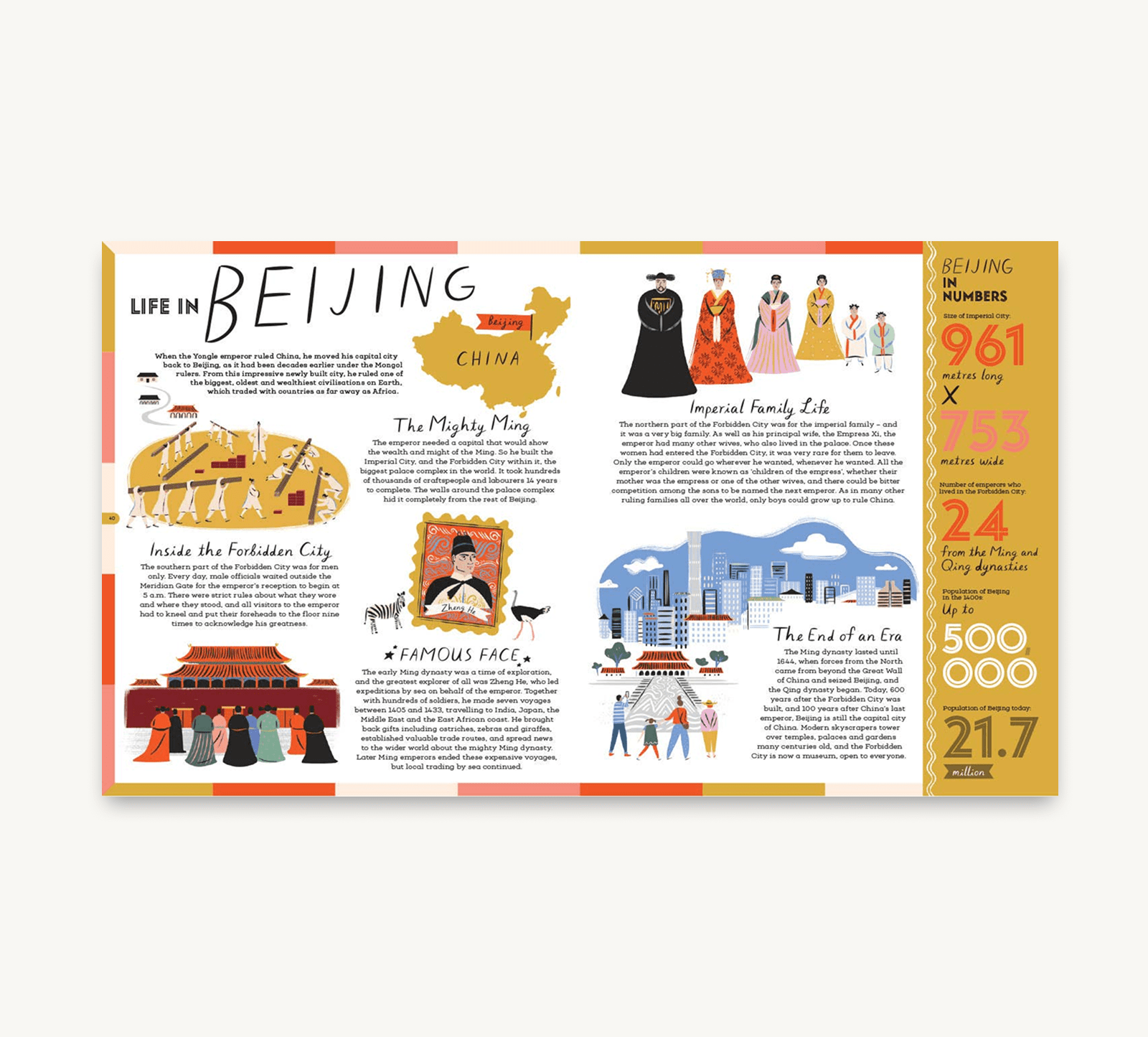 Educational poster about life in Beijing, China with illustrations and text.