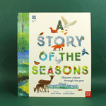 Book cover of 'A Story of the Seasons' with illustrations of animals and nature on a green background