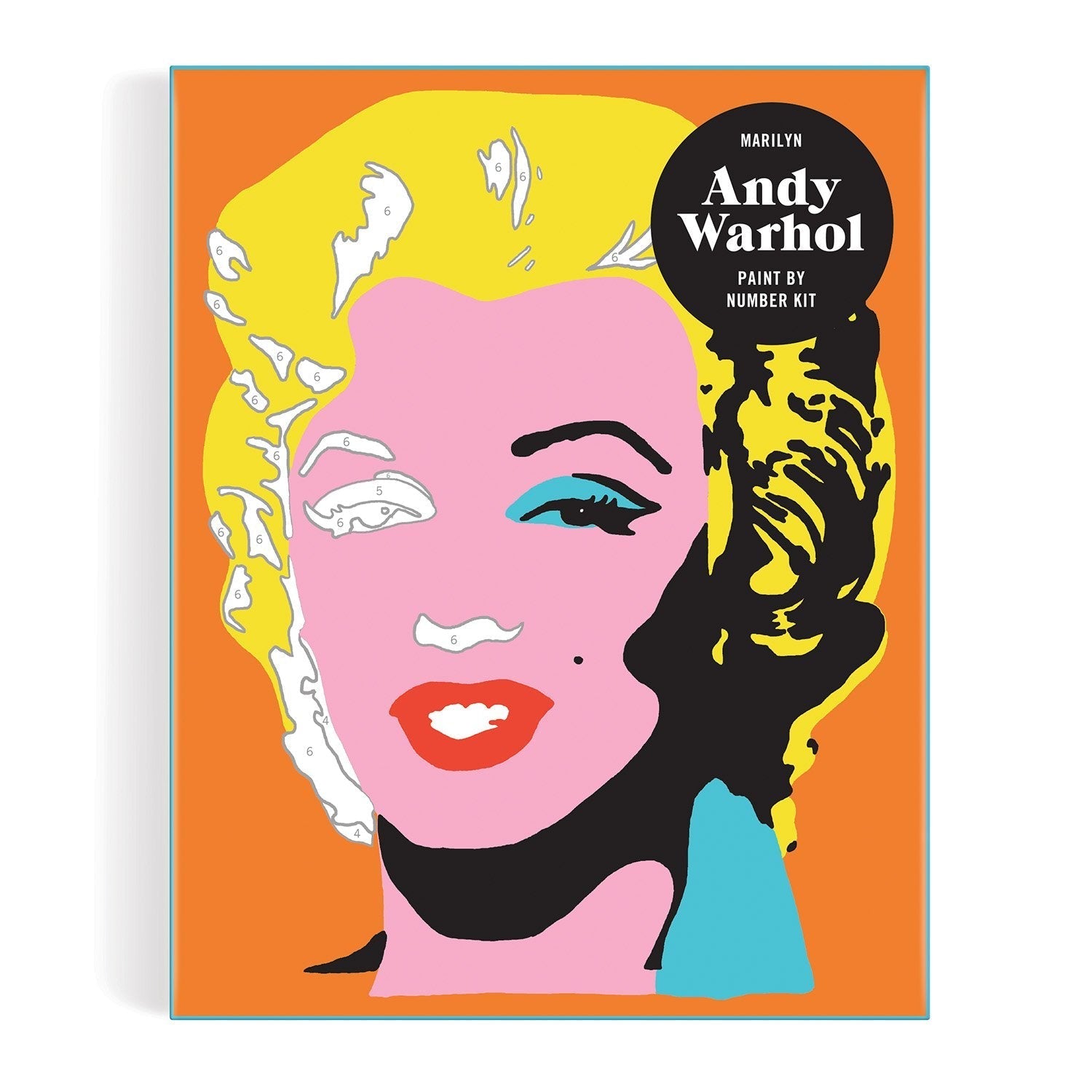 Marilyn Monroe portrait with Andy Warhol branding on an orange background