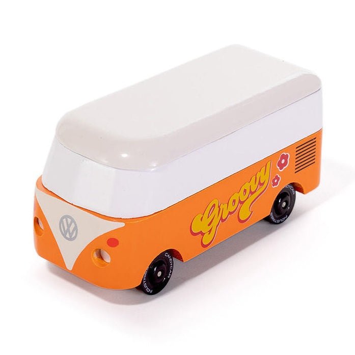 Volkswagen-themed cooler with 'groovy' text on a white background