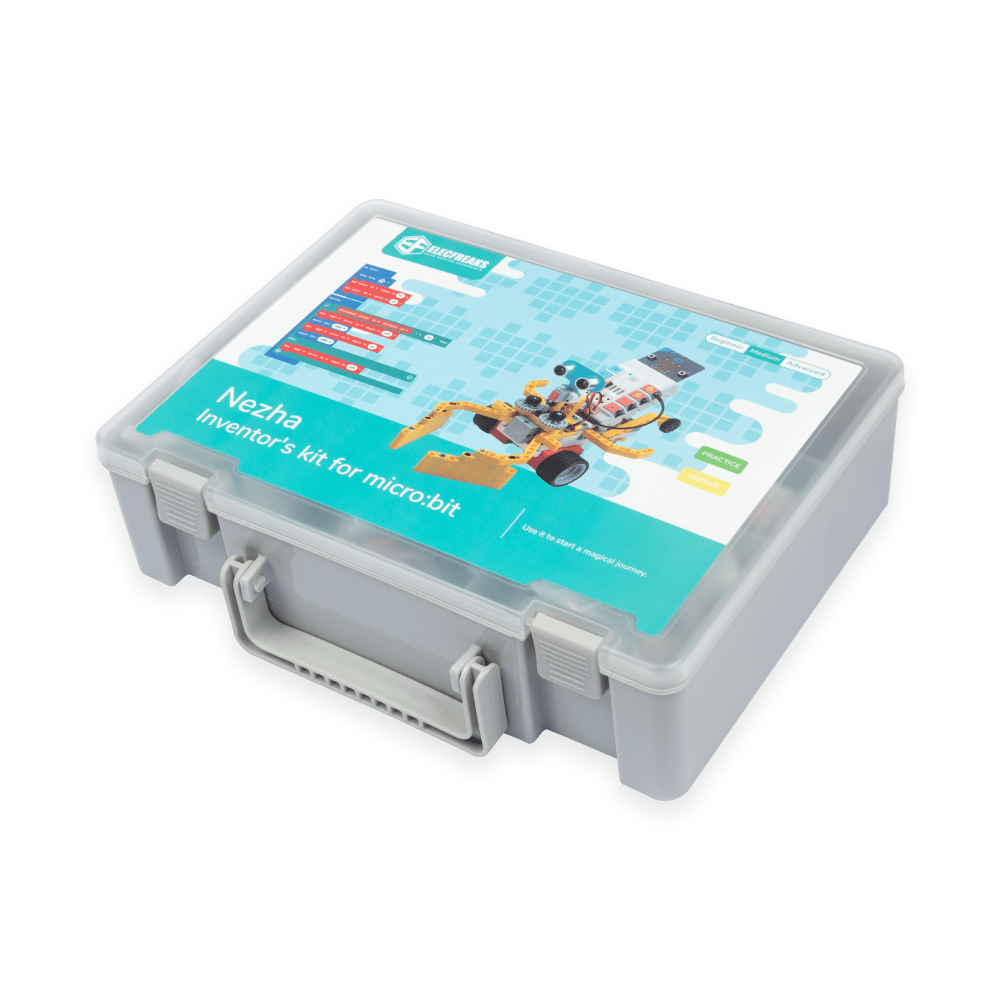 Gray storage case with a colorful label on a white background