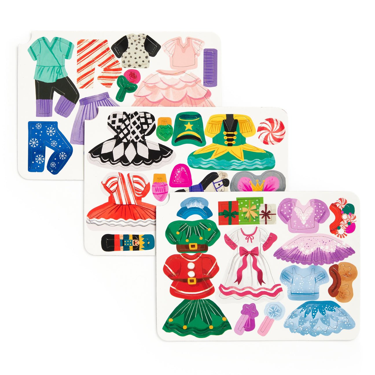 Colorful clothing and accessory stickers on a white background
