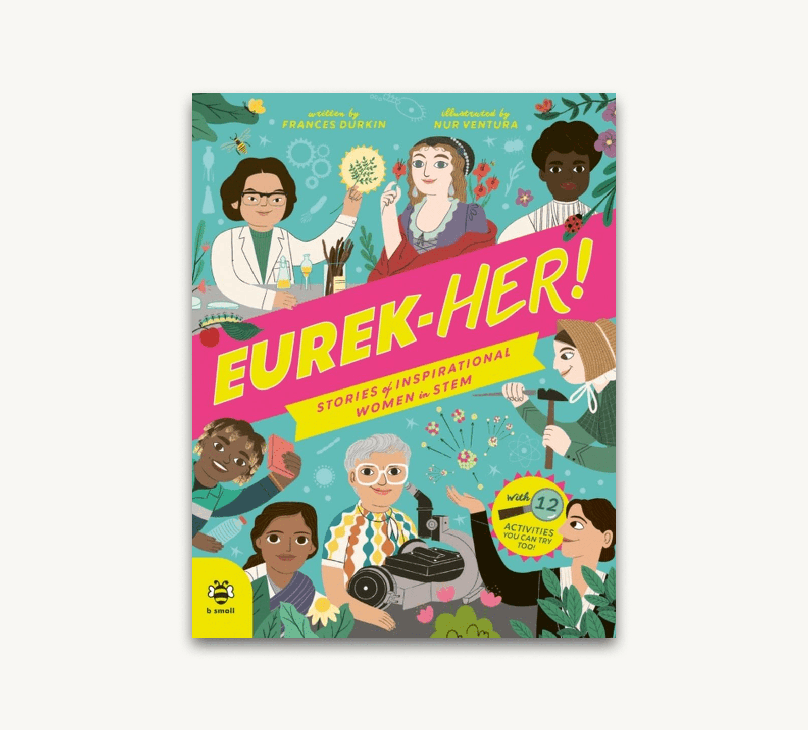 Book cover of 'Eurek-HER!' with illustrations of women in STEM professions on a white background.