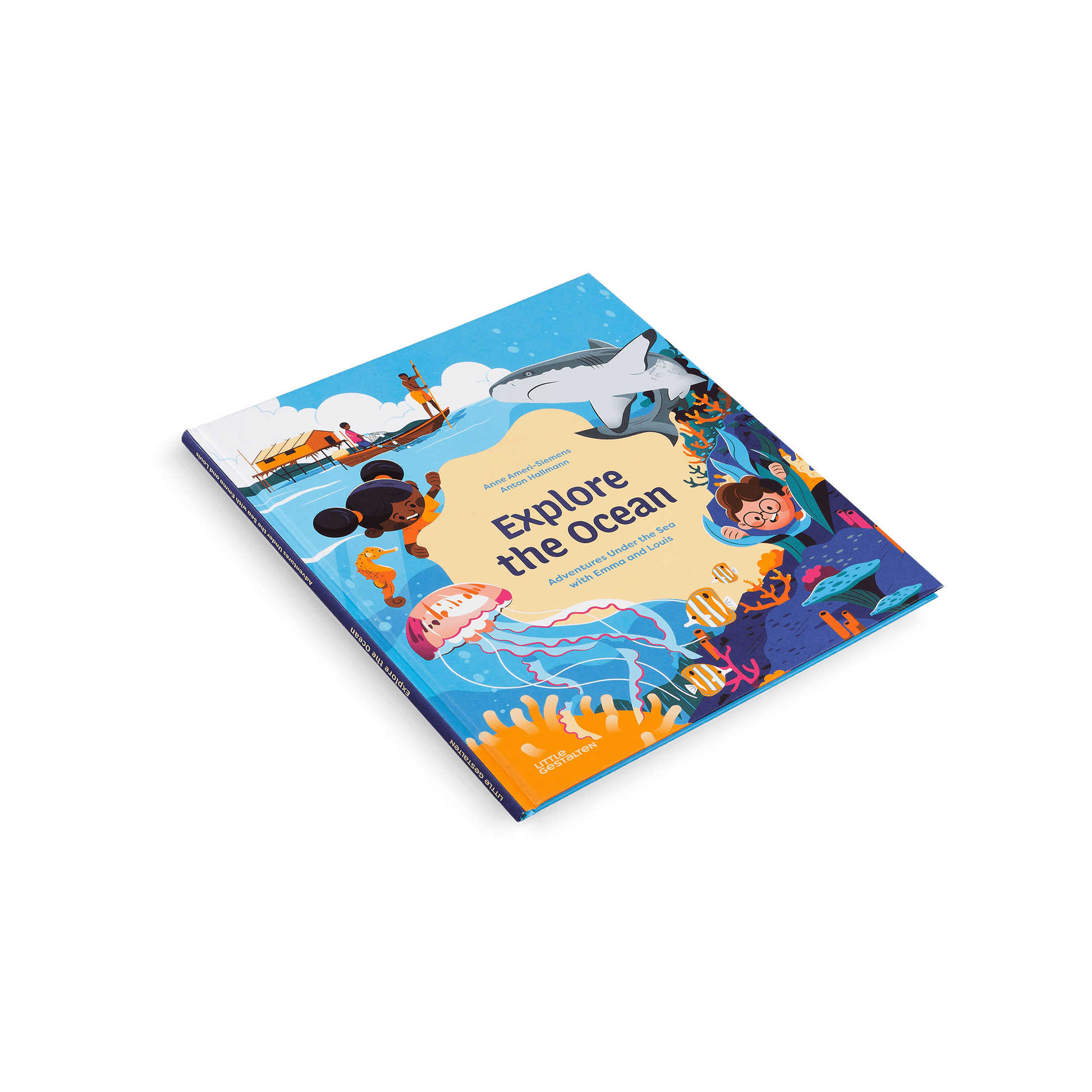 Children's book titled 'Explore the Ocean' with colorful illustrations on a white background