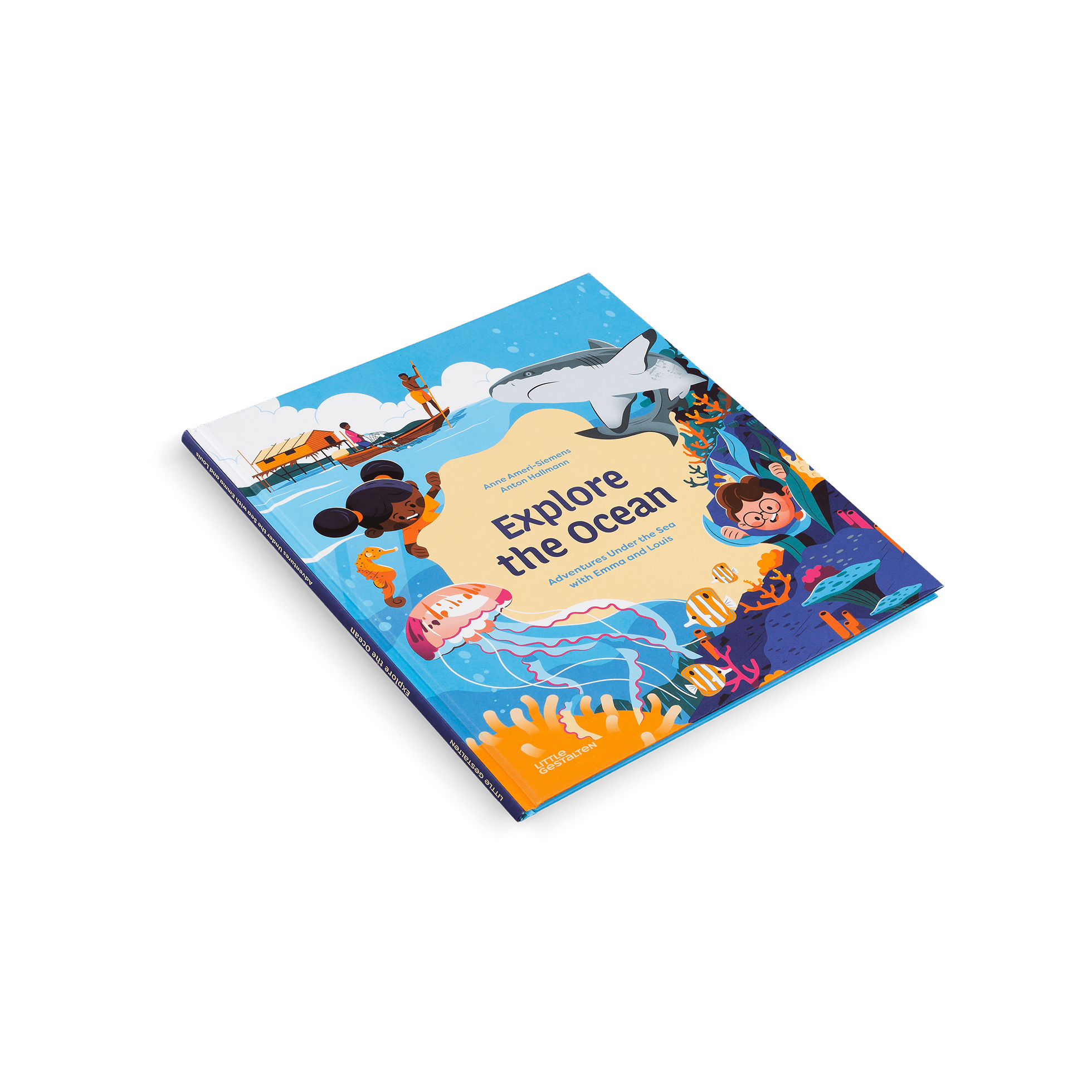 Children's book titled 'Explore the Ocean' with colorful illustrations on a white background