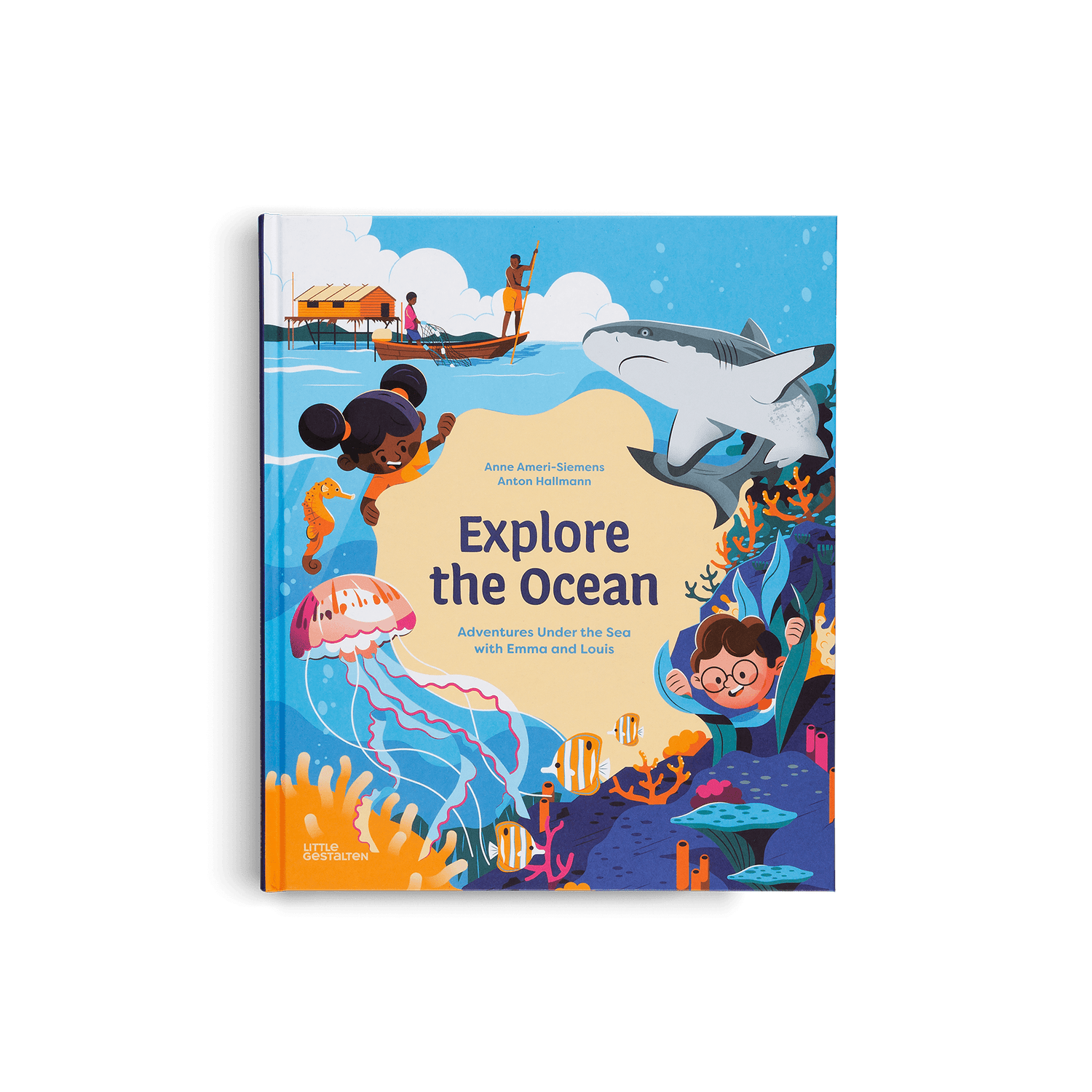 Children's book titled 'Explore the Ocean' with colorful illustrations on a white background