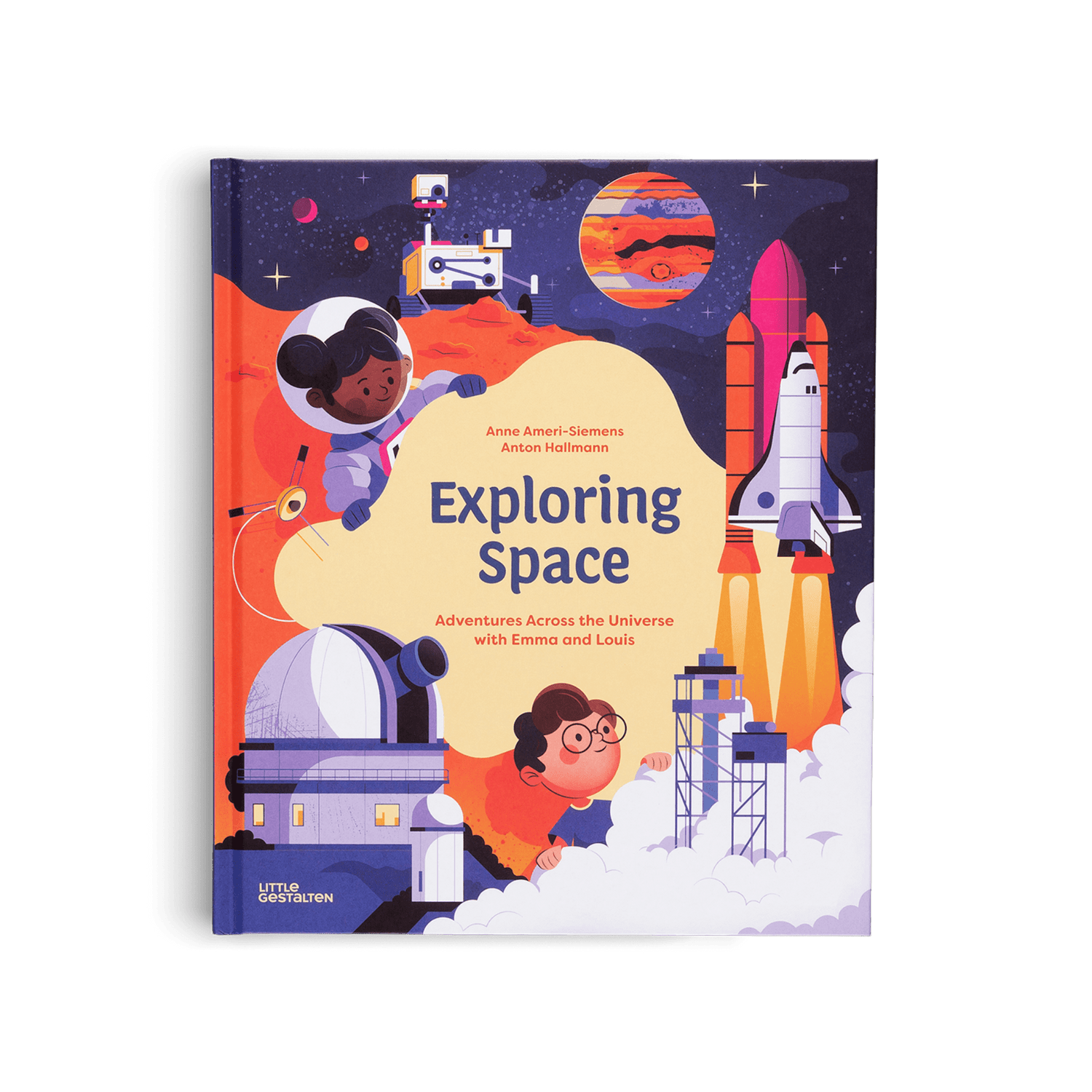 Book cover of 'Exploring Space' with space-themed illustrations on a white background
