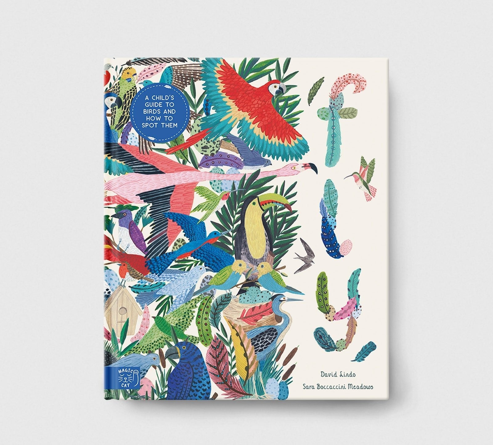 Book cover with colorful illustrations of birds and plants on a white background