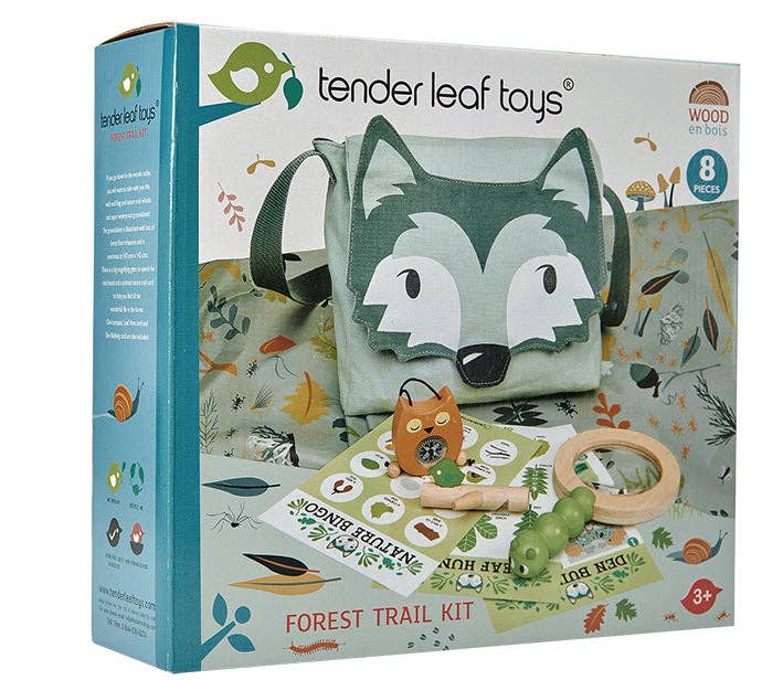Tender Leaf Toys Forest Trail Kit packaging with a fox-themed bag and toys on a white background