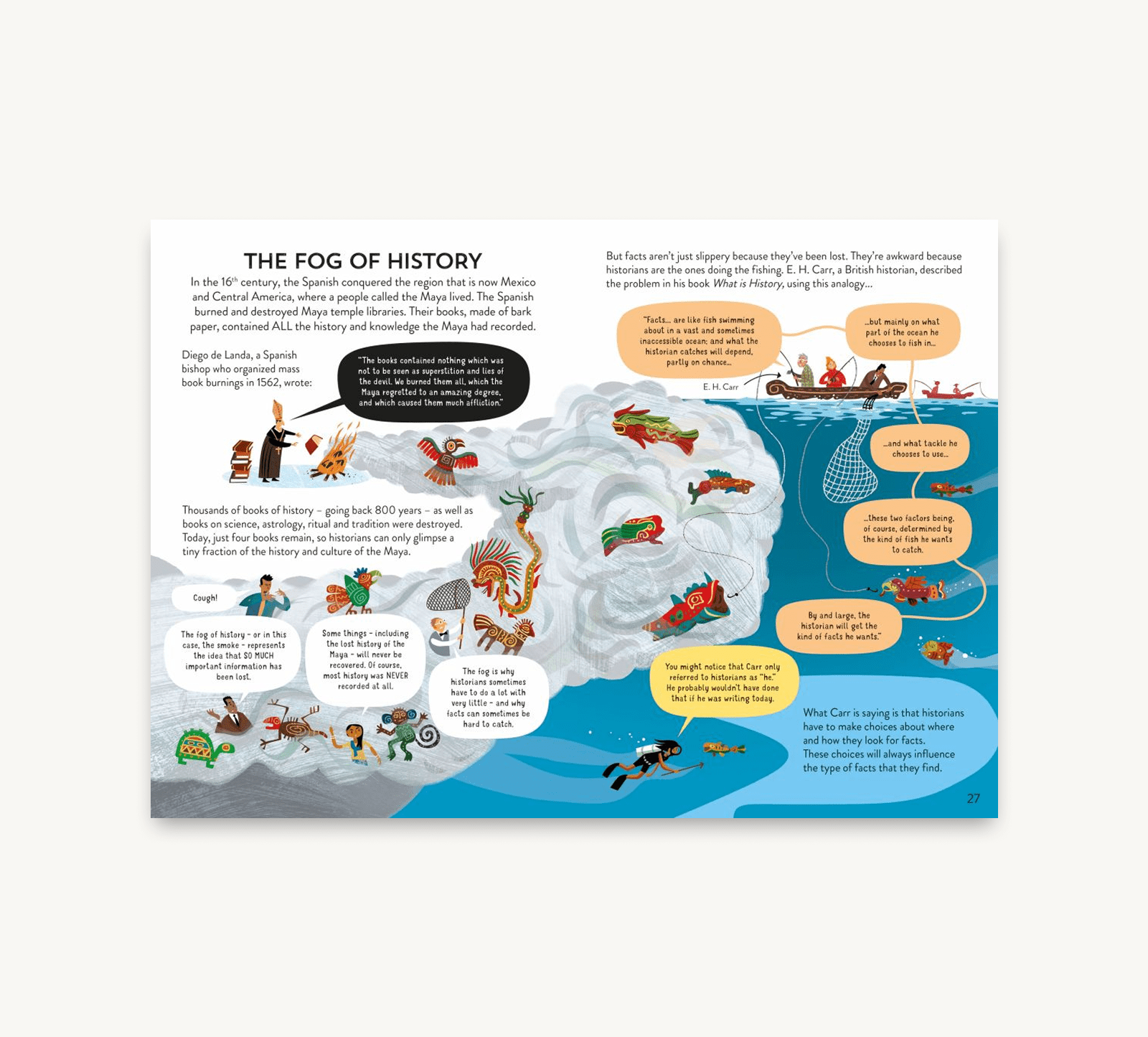 Educational poster about the 'Fog of History' with illustrations and text.