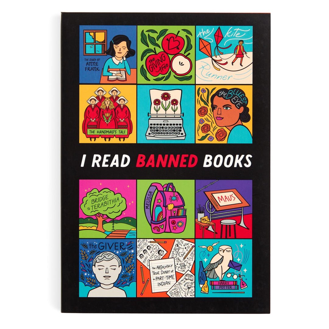 Book cover with colorful illustrations and 'I Read Banned Books' text
