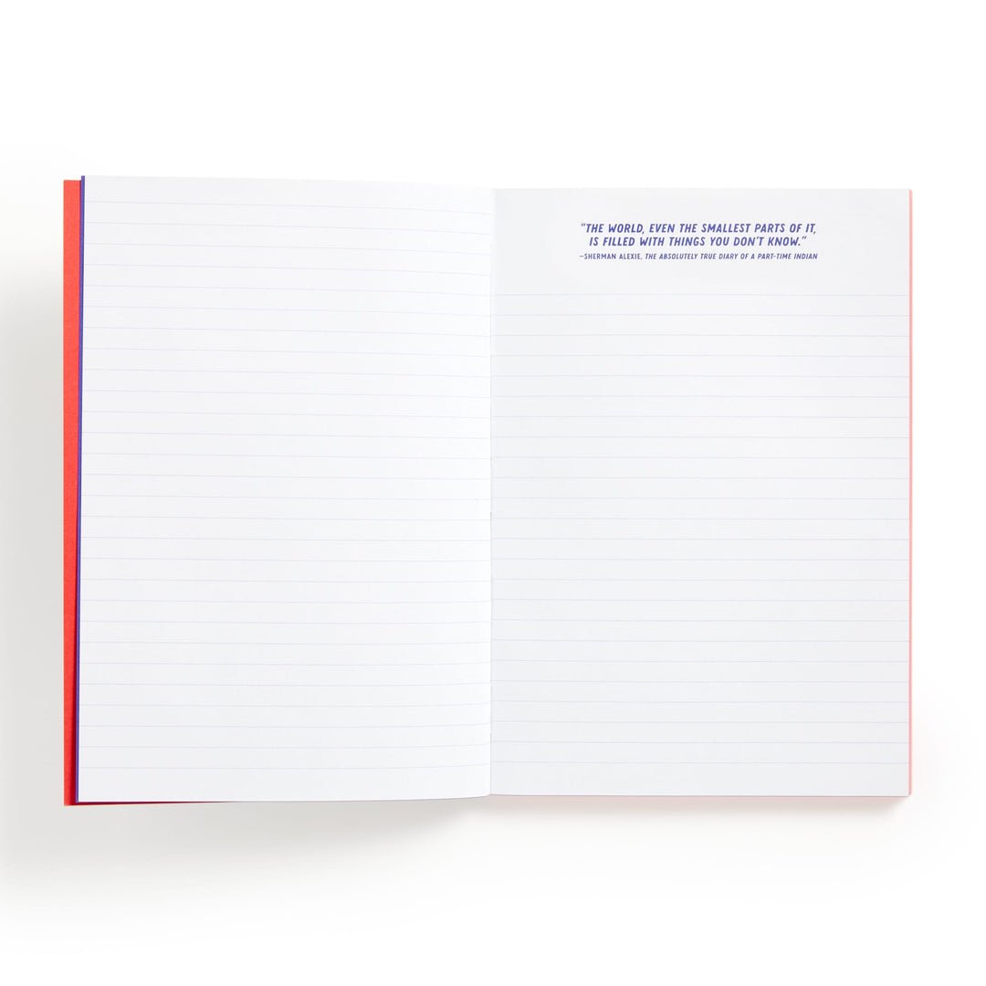 Open book with a red margin on a white background