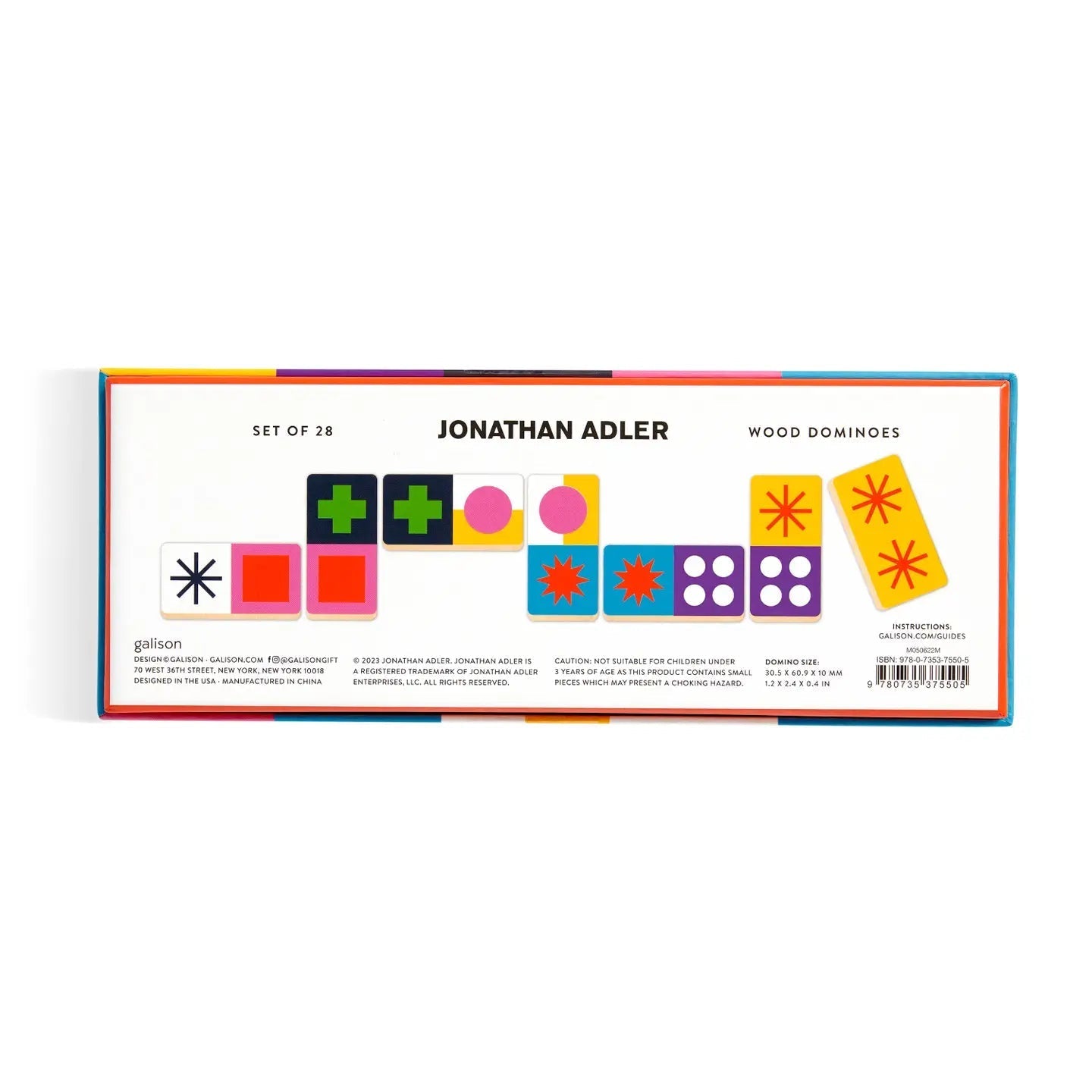 Jonathan Adler wood dominoes set packaging on a white background