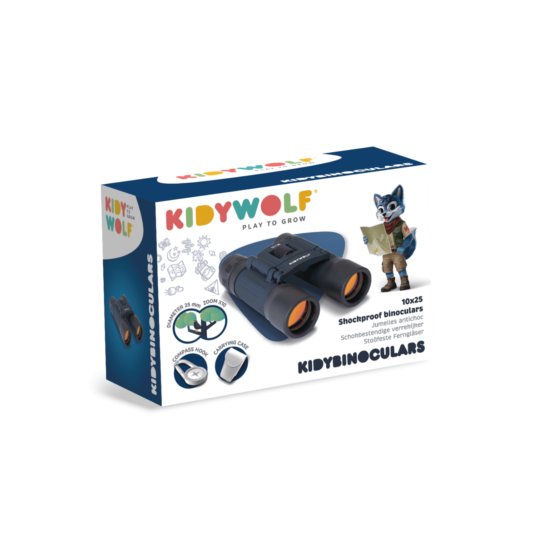 Box of KIDYWOLF binoculars on a white background