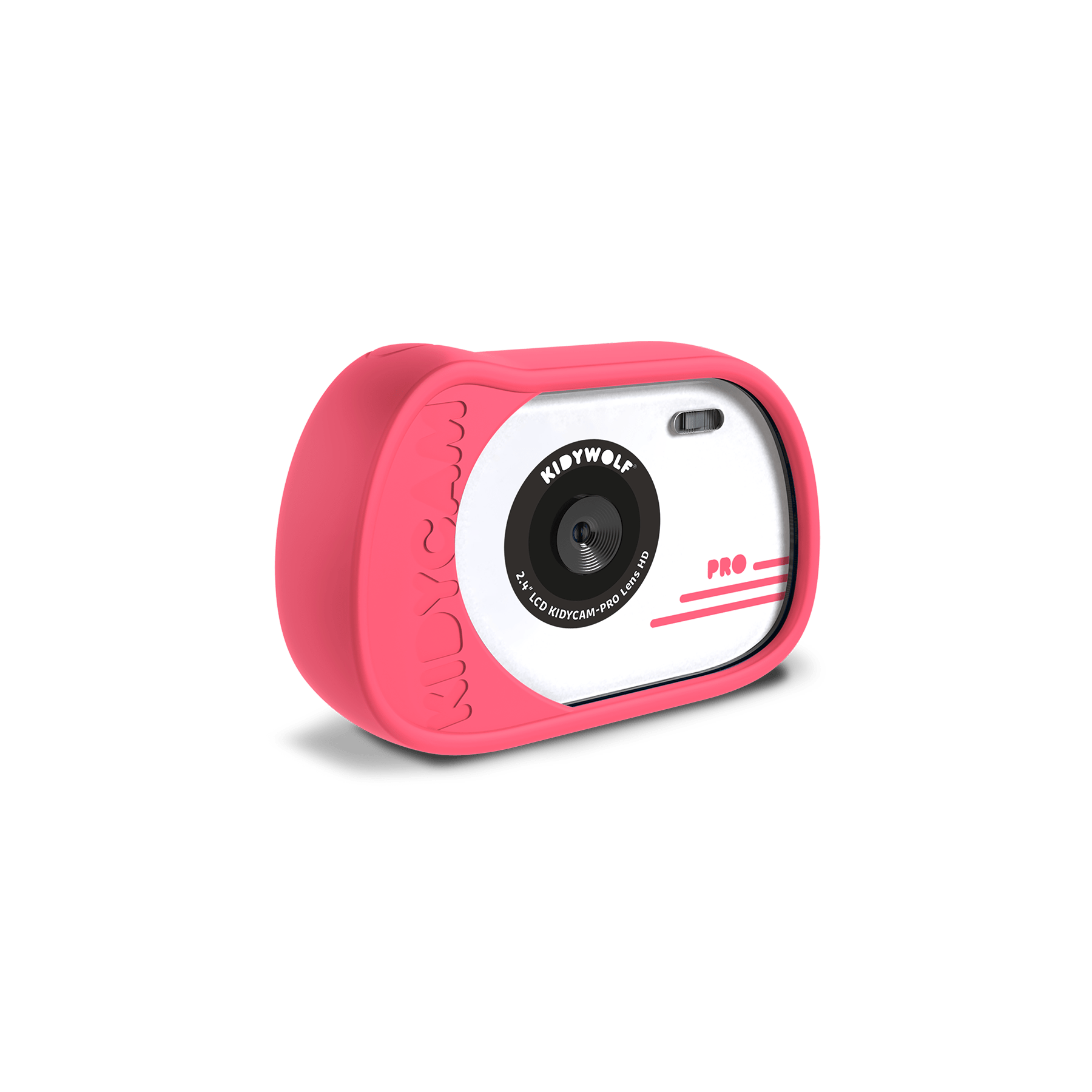 Pink digital camera with visible brand logo on a white background