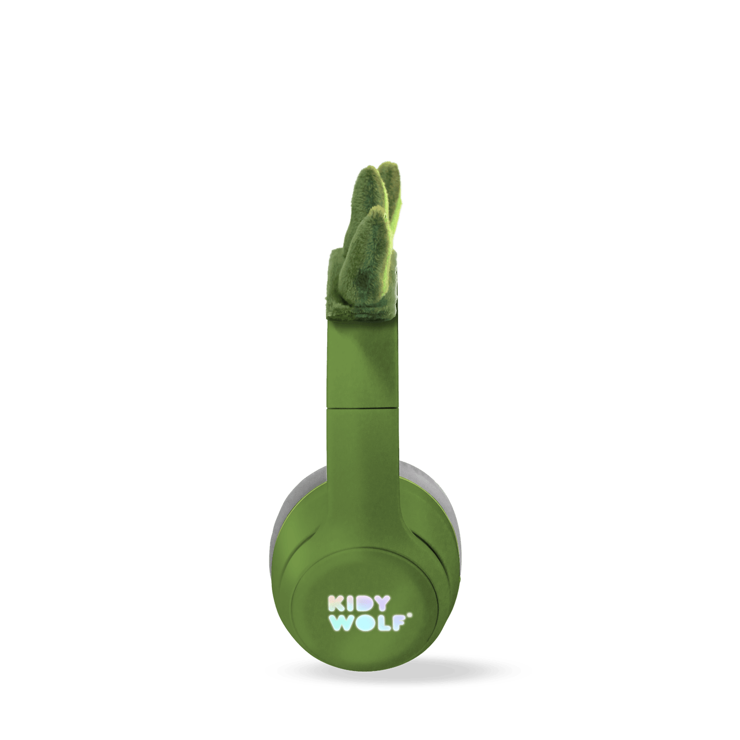 Green headphones with a wolf design on a transparent background