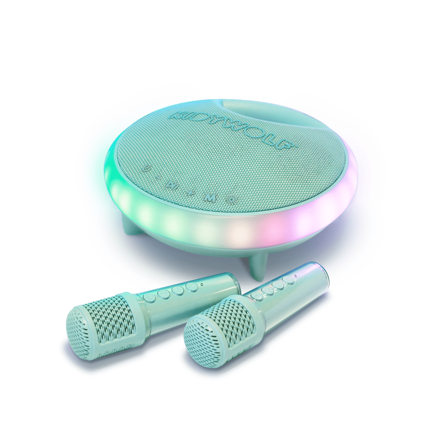 Karaoke machine with two microphones on a transparent background