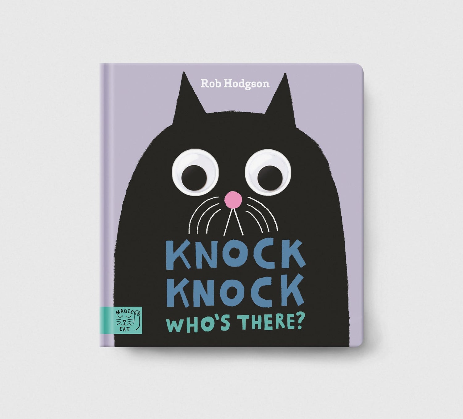 Book cover with a black cat illustration and text on a light purple background
