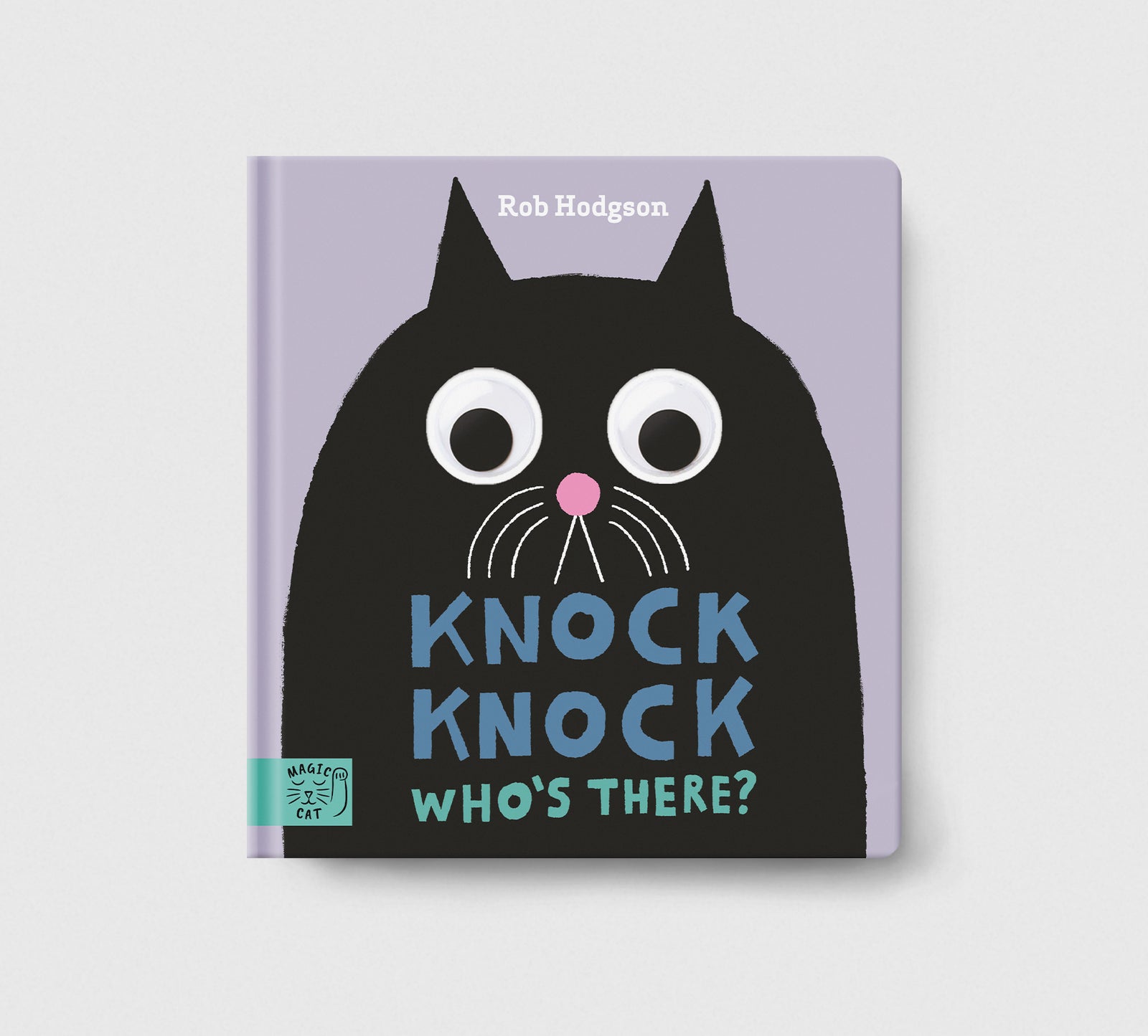 Book cover with a black cat illustration and text on a light purple background