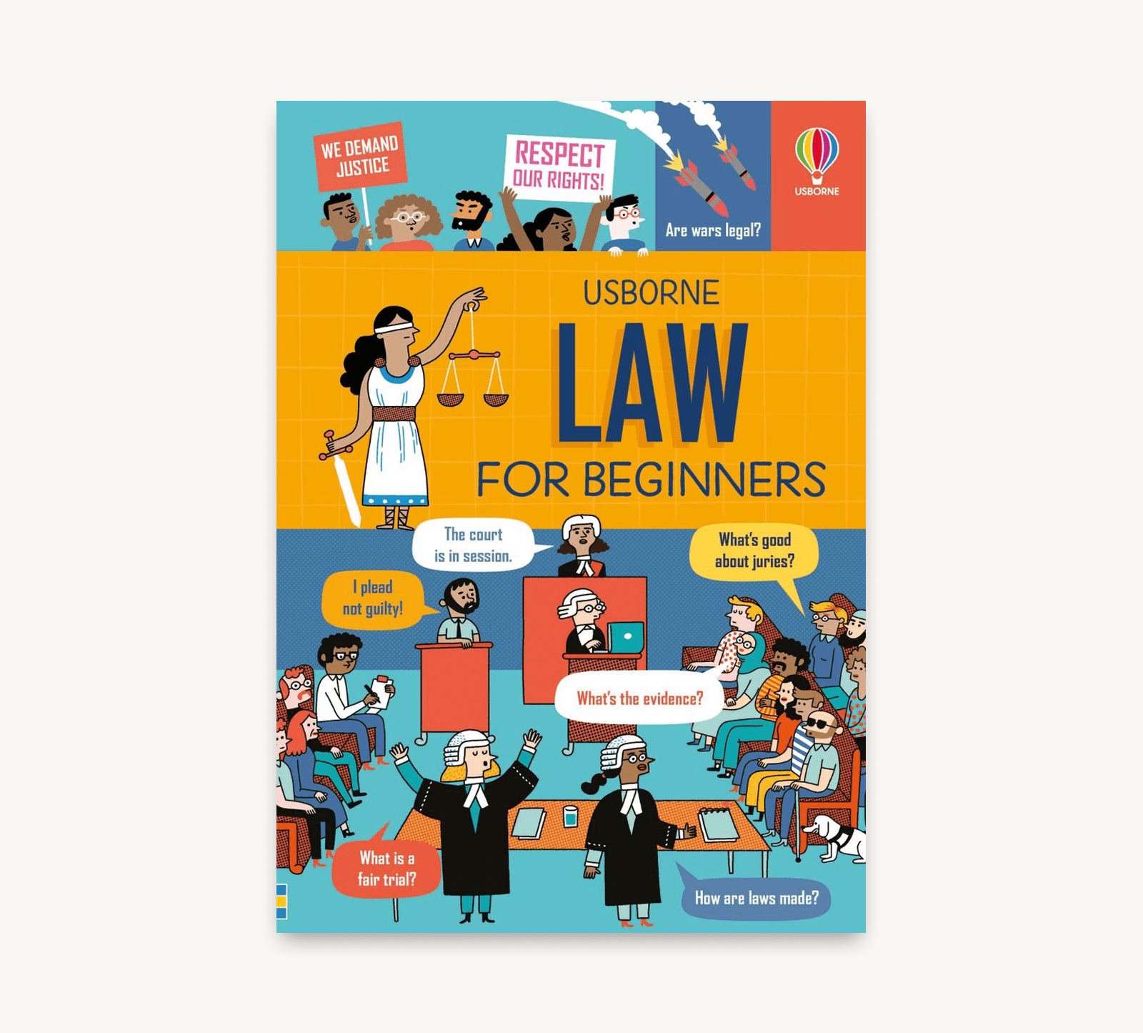 Book cover of 'Law for Beginners' by Usborne with colorful illustrations on a white background