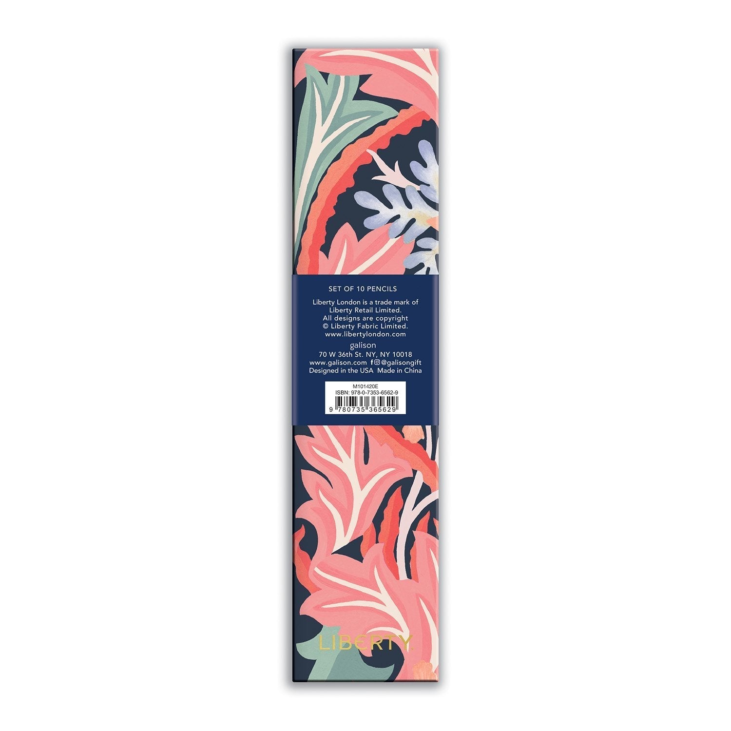 Floral pencil set packaging with a navy background