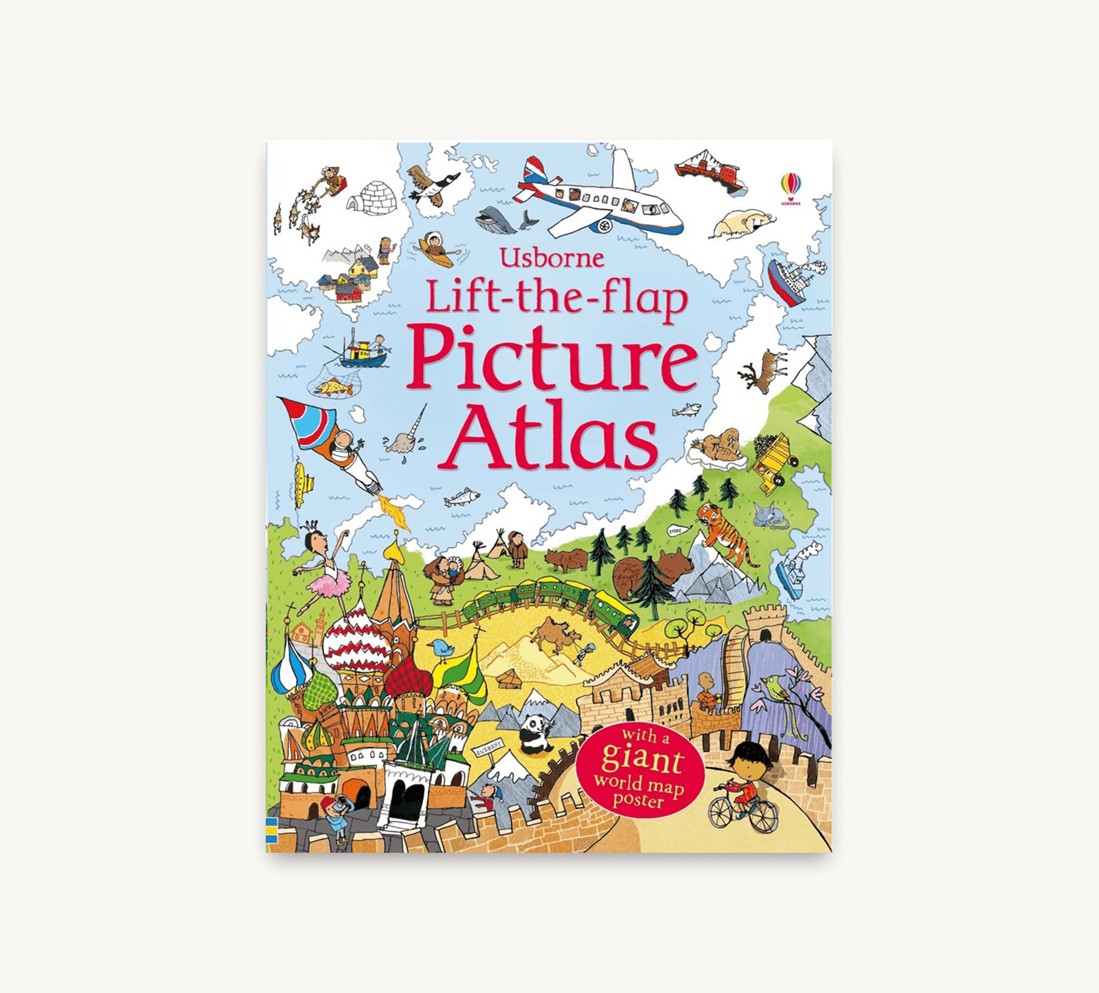 Book cover of 'Lift-the-flap Picture Atlas' with a world map illustration on a white background.