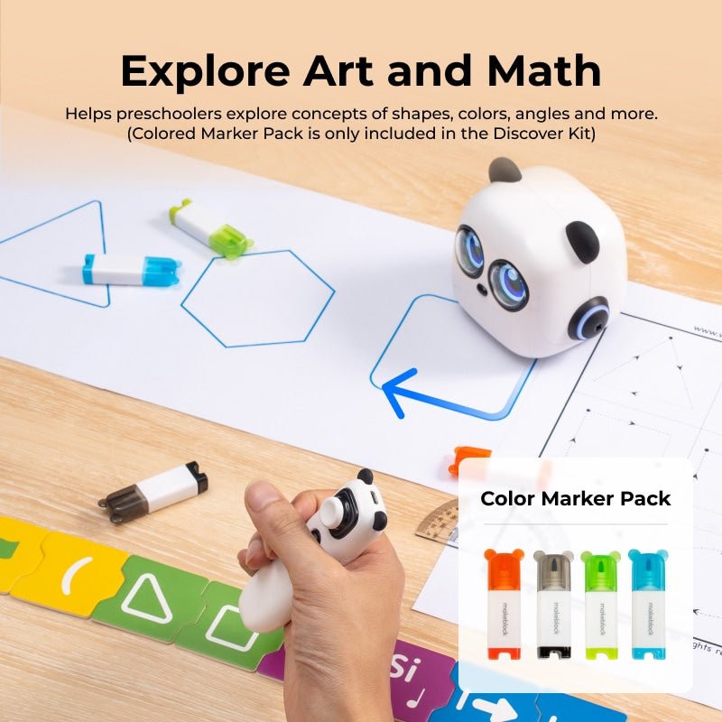 Educational tool for preschoolers with panda-shaped marker and coloring materials on a wooden surface.