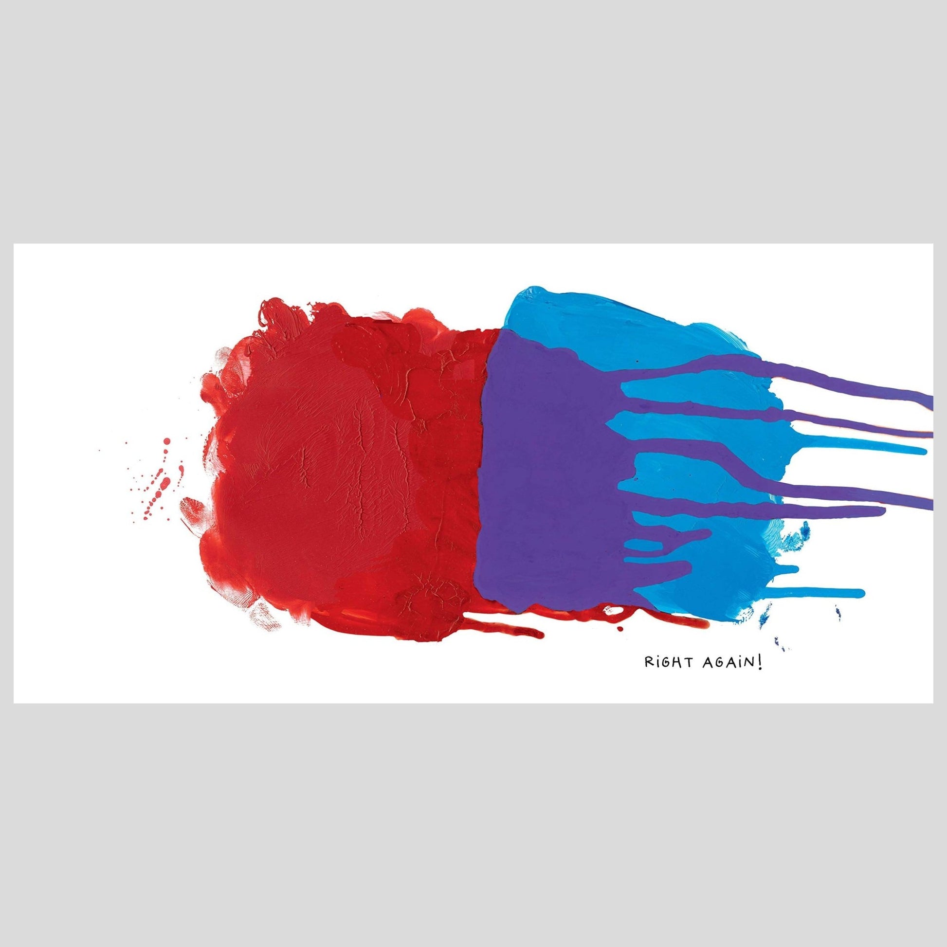 Abstract art print with red and blue paint splashes on a white background