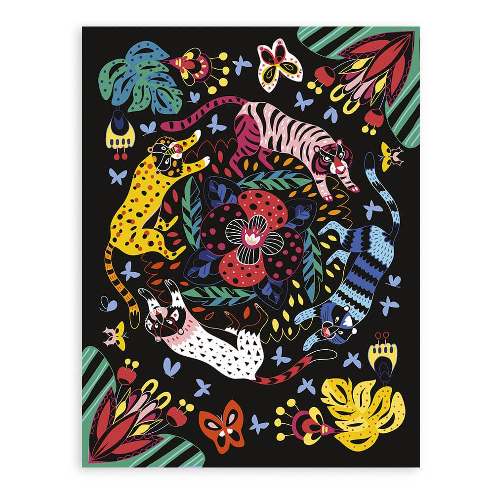 Colorful animal illustration on a black background