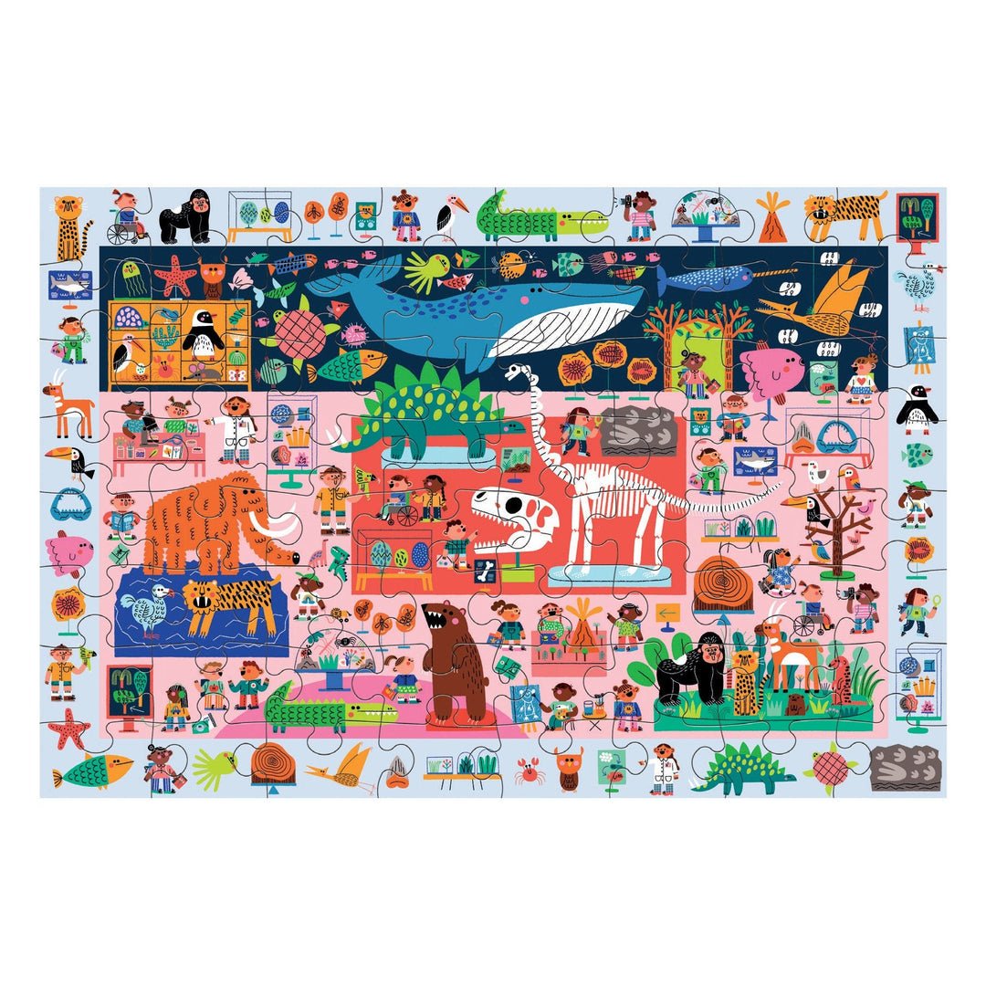 Children's puzzle with colorful illustrations of animals and scenes on a white background