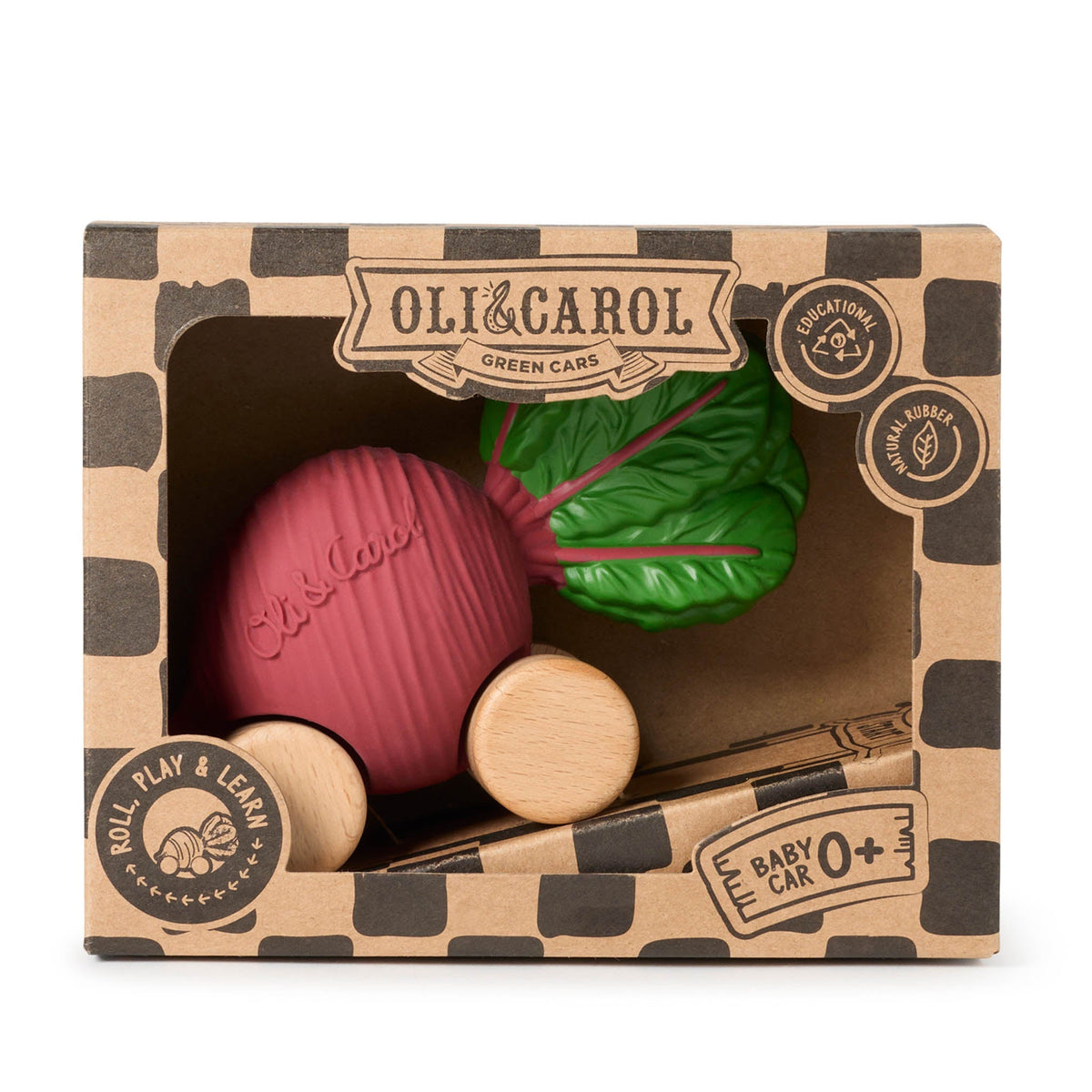Oli & Carol toy set in a checkered box on a white background