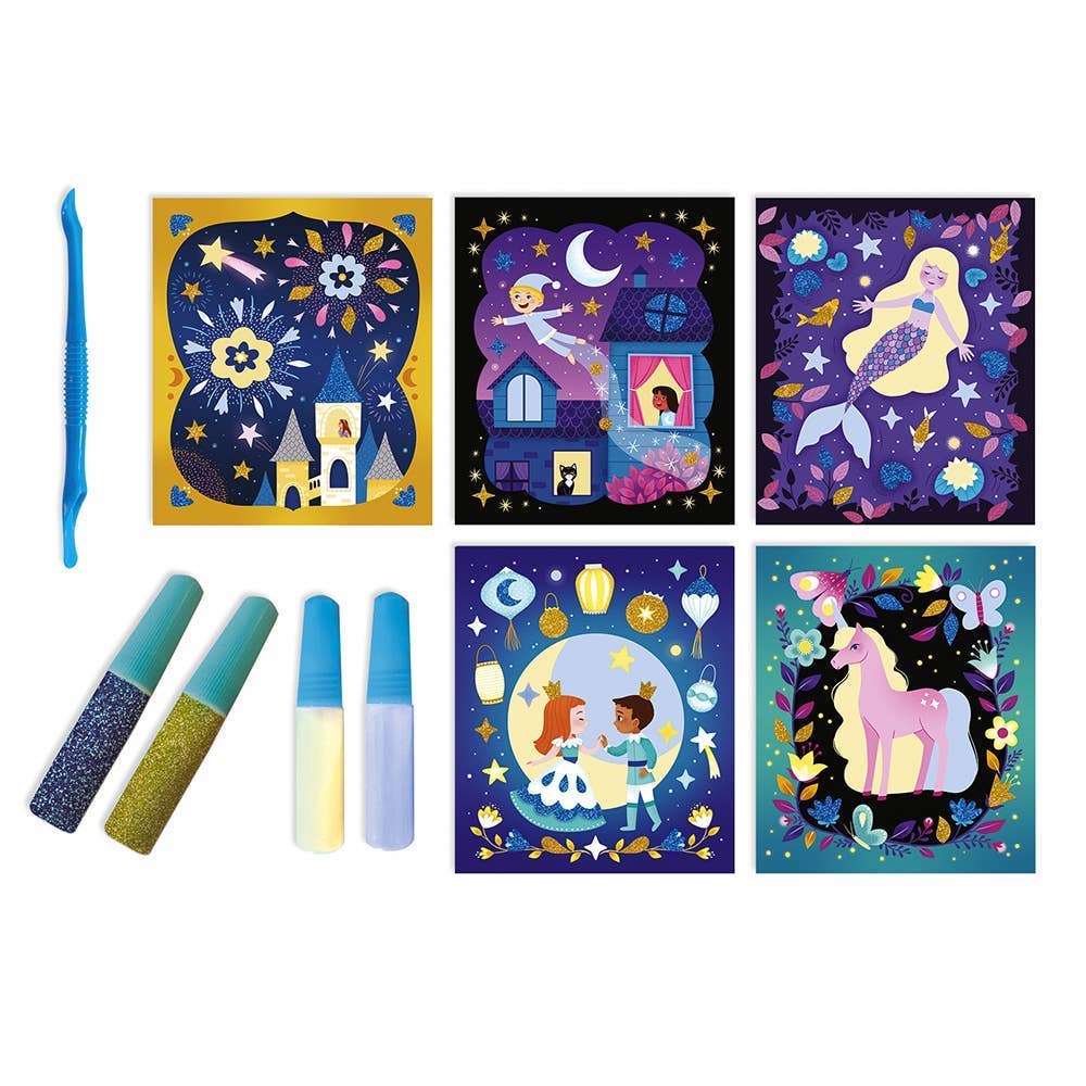 Set of colorful children's posters with fairy tale-themed designs on a white background.