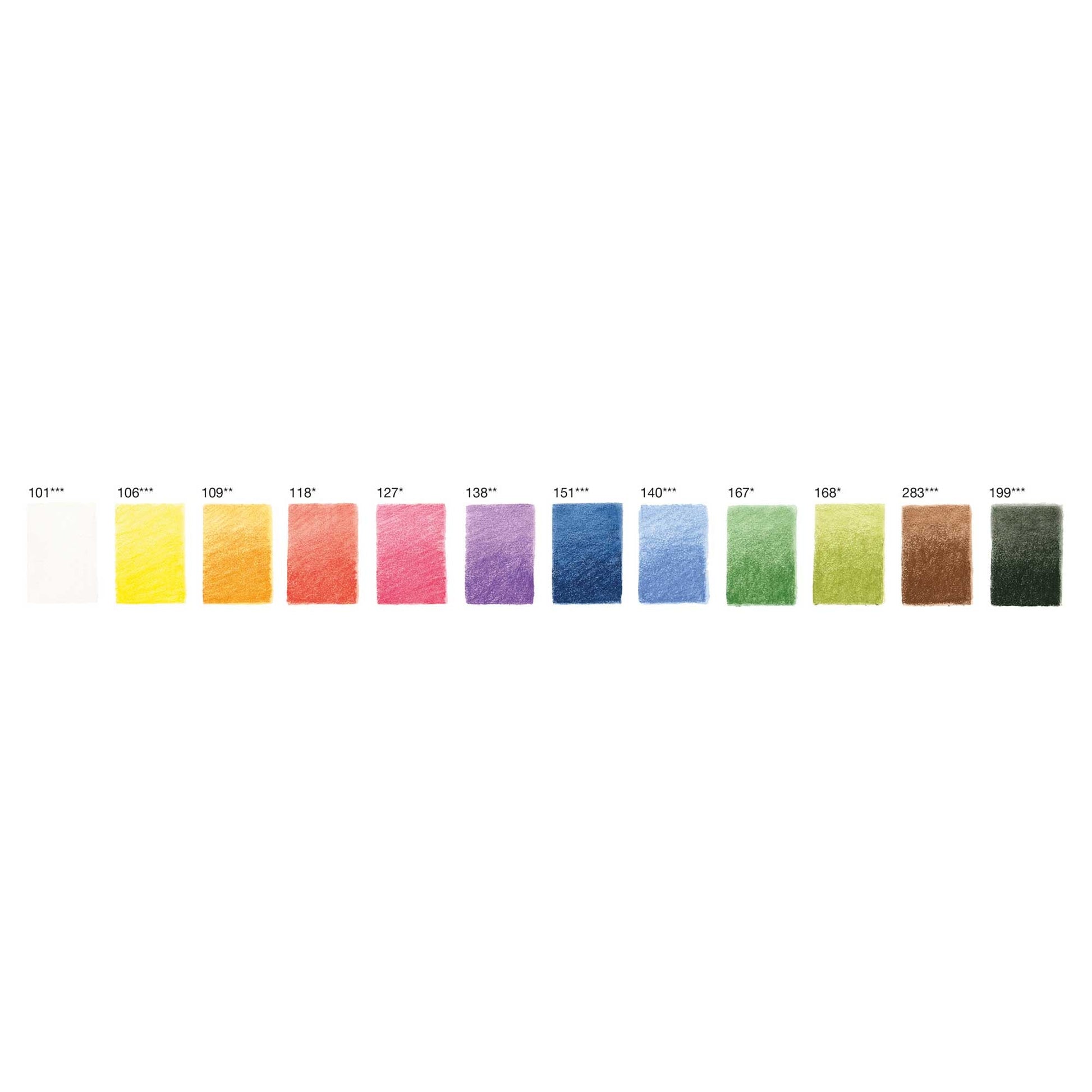 Color swatch chart with various colors on a white background