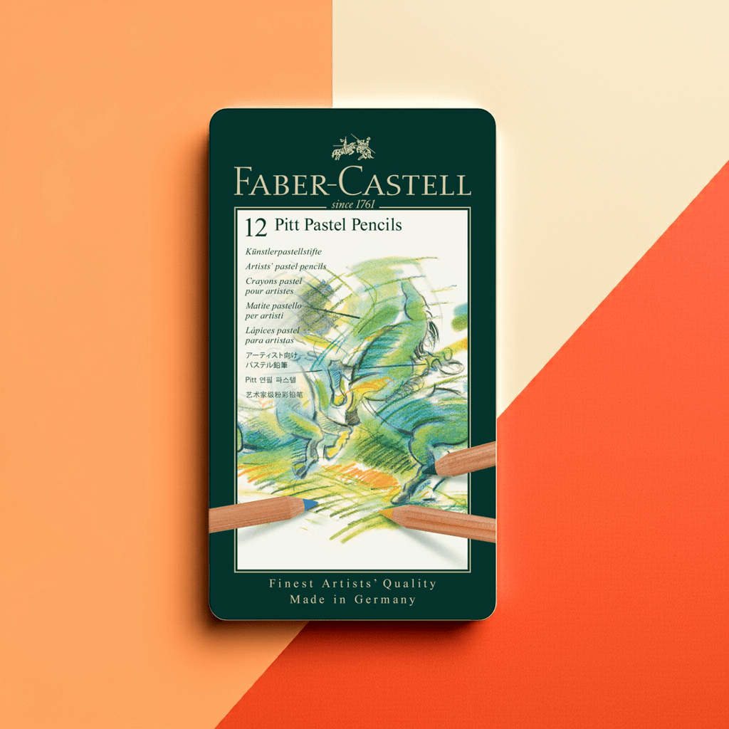 Faber-Castell Pitt Pastel Pencils packaging on a colorful background