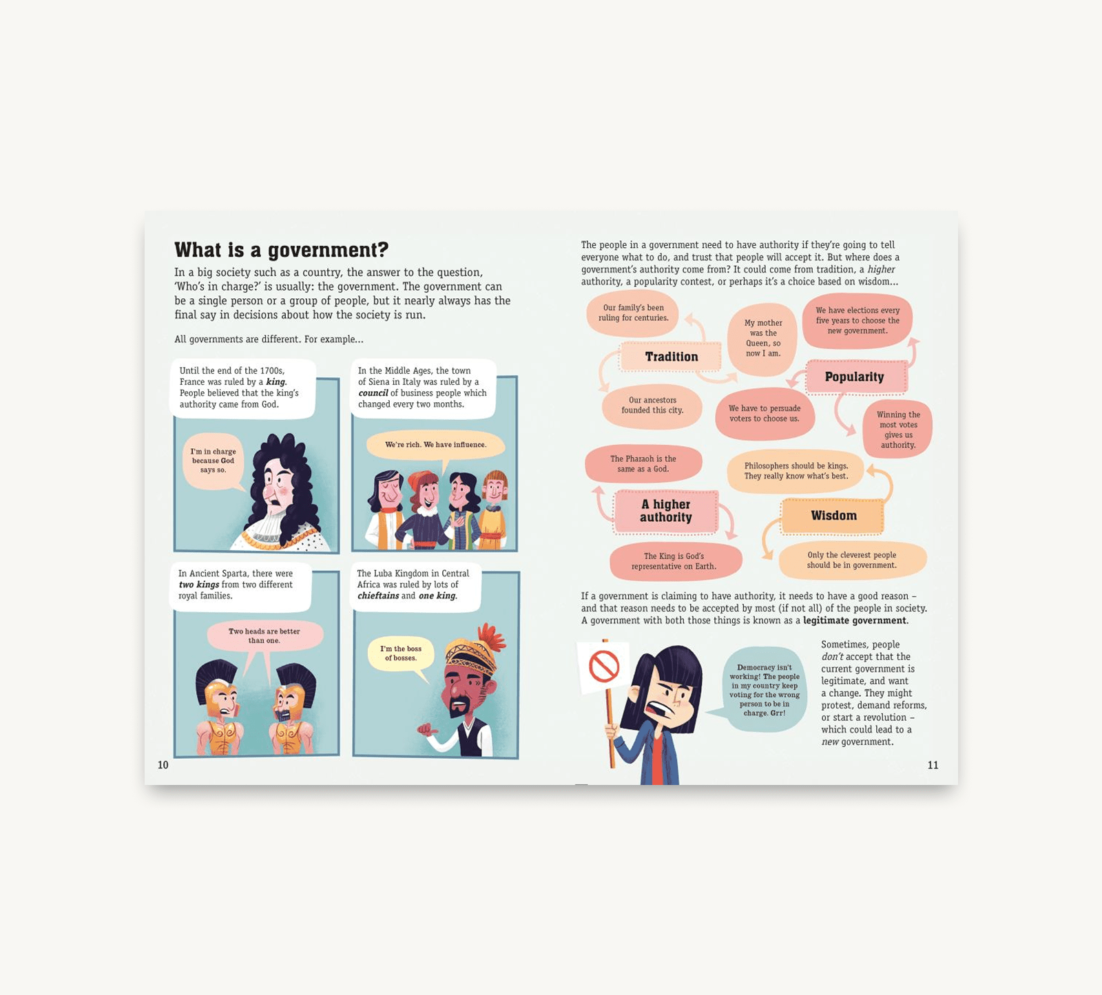 Educational page from a book explaining what a government is with illustrations and text.