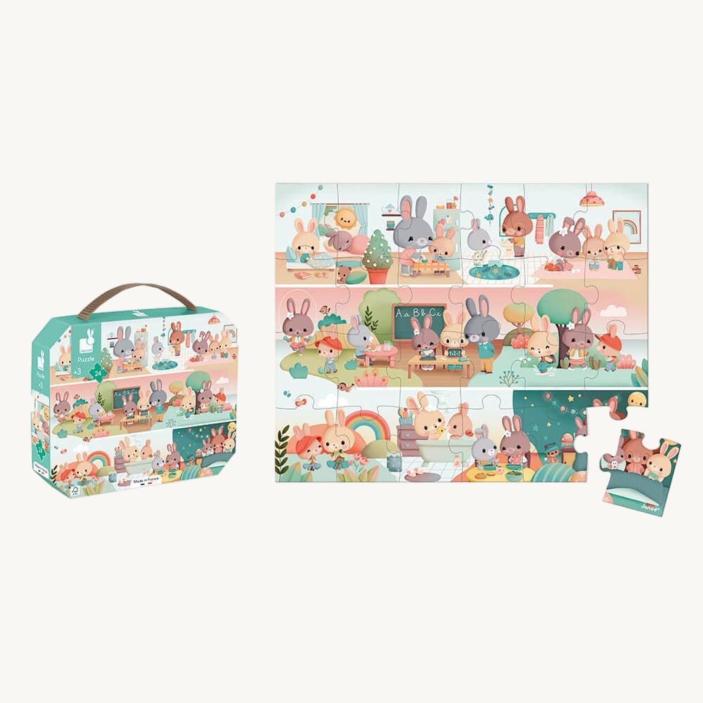 Children's puzzle with cartoon characters in a colorful box on a white background