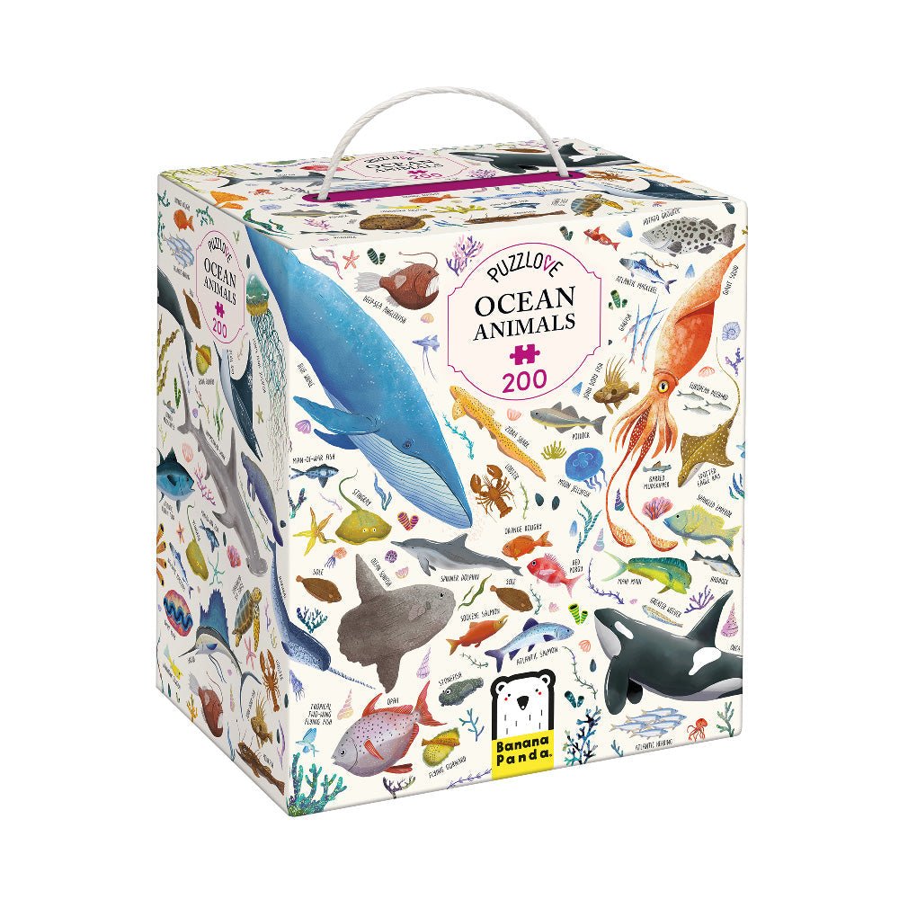 Puzzle box featuring ocean animals on a white background