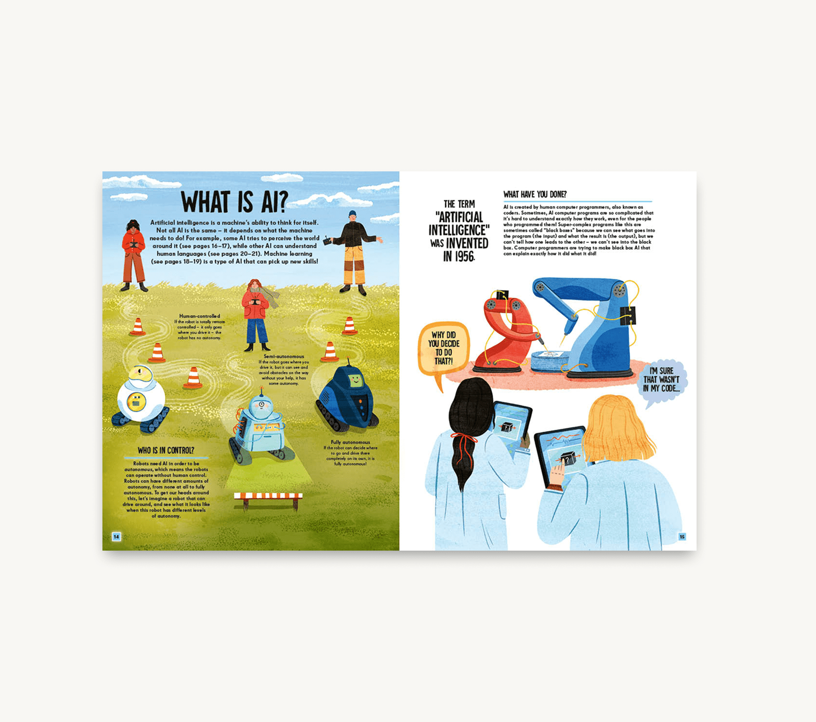 Educational poster about artificial intelligence with illustrations and text.