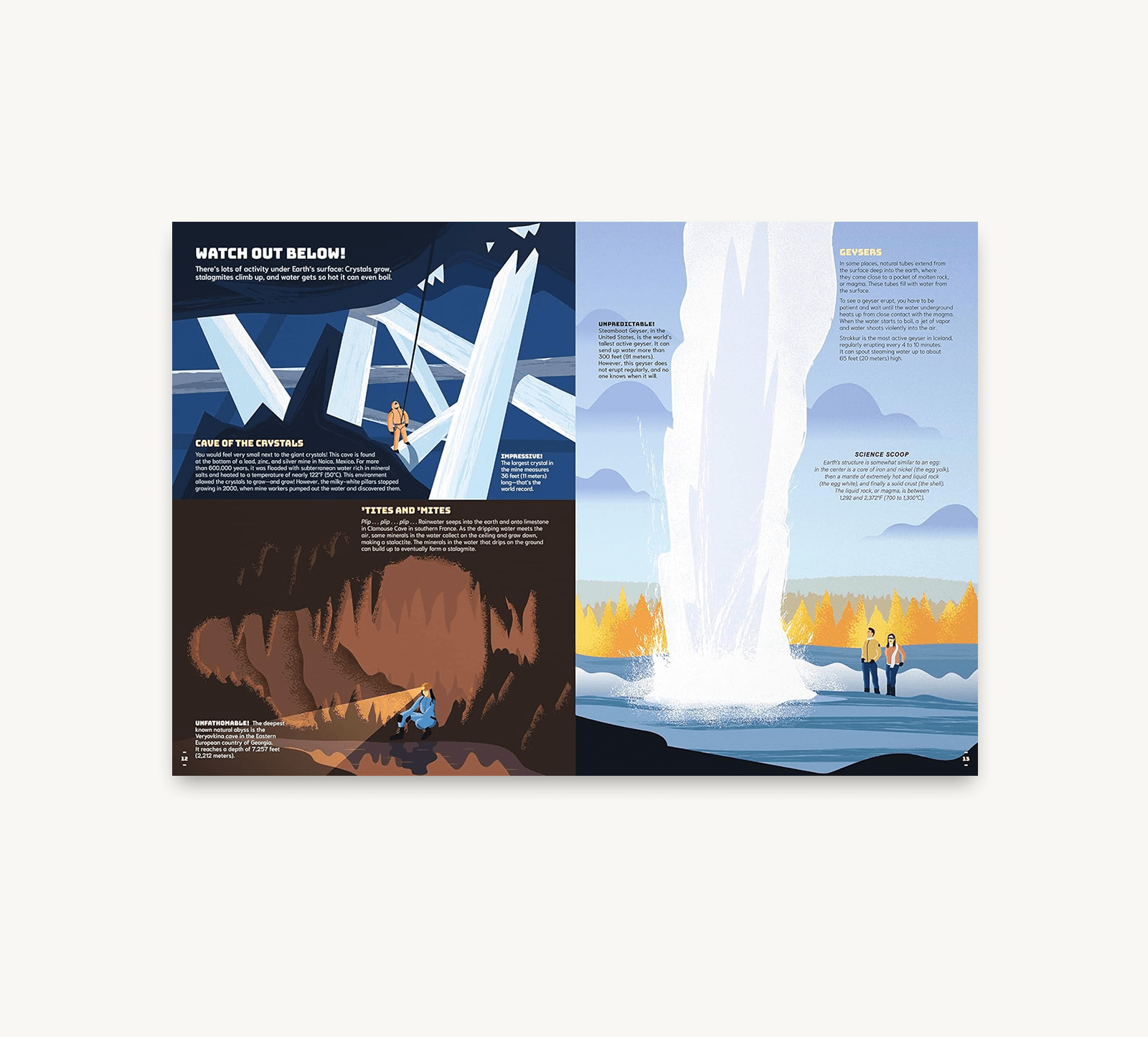 Illustrated pages from a book or magazine showing a snowy landscape with people and text.
