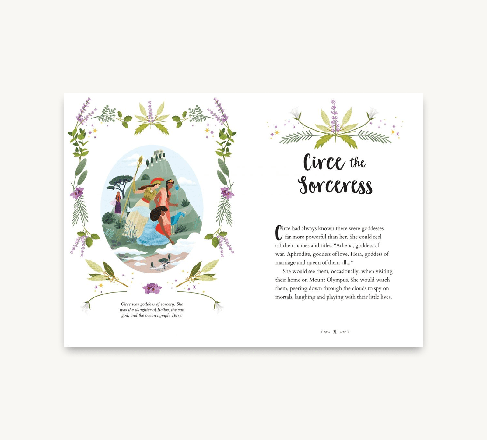Greeting card with illustration of a woman and child, surrounded by nature-themed elements and text.